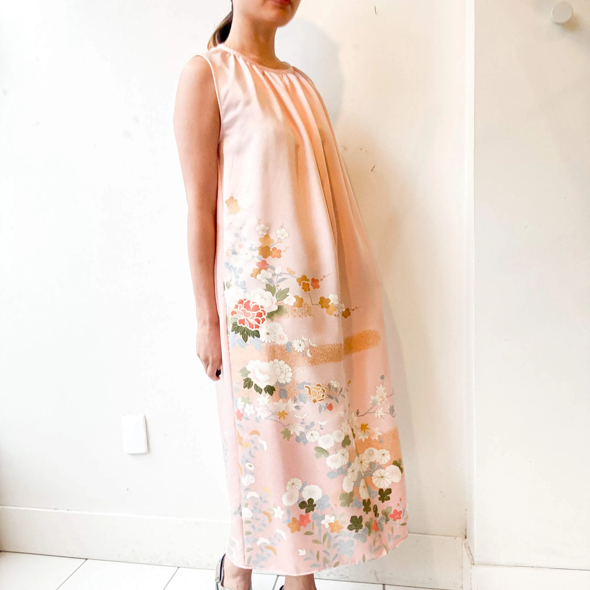 Tsumugi | Japanese Vintage Silk Kimono Dress - Pink