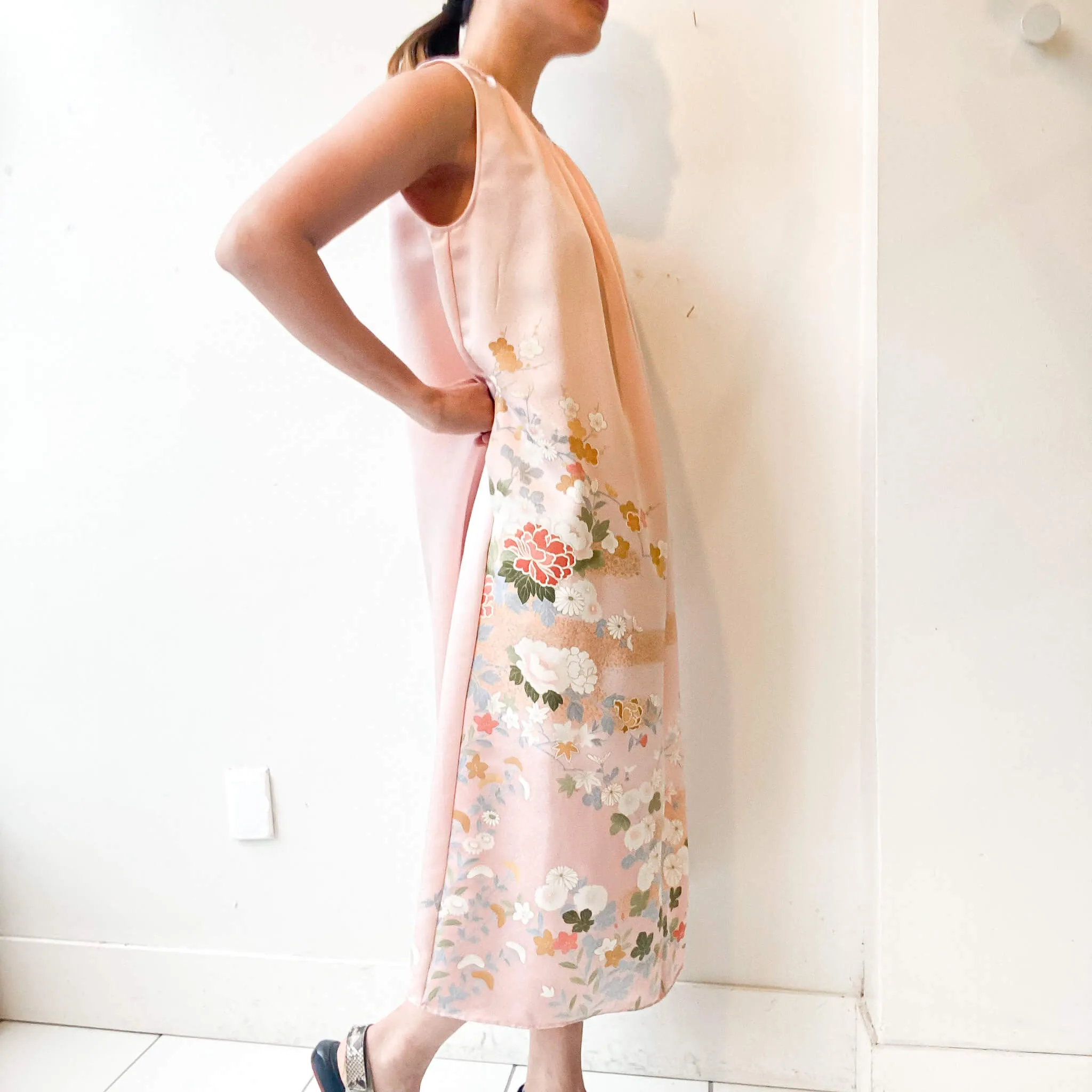 Tsumugi | Japanese Vintage Silk Kimono Dress - Pink