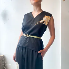 Tsumugi | Japanese Vintage Silk Kimono Shirt - Black