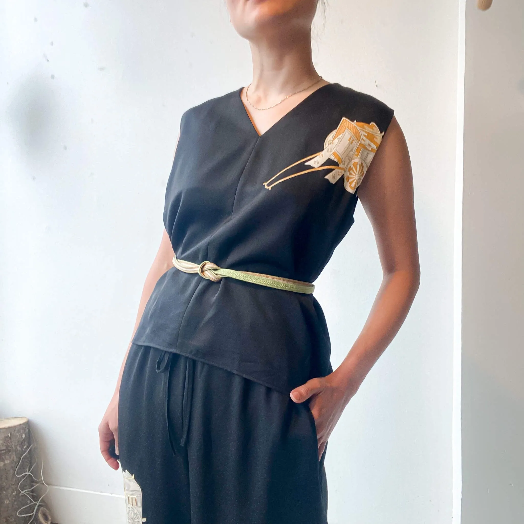 Tsumugi | Japanese Vintage Silk Kimono Shirt - Black
