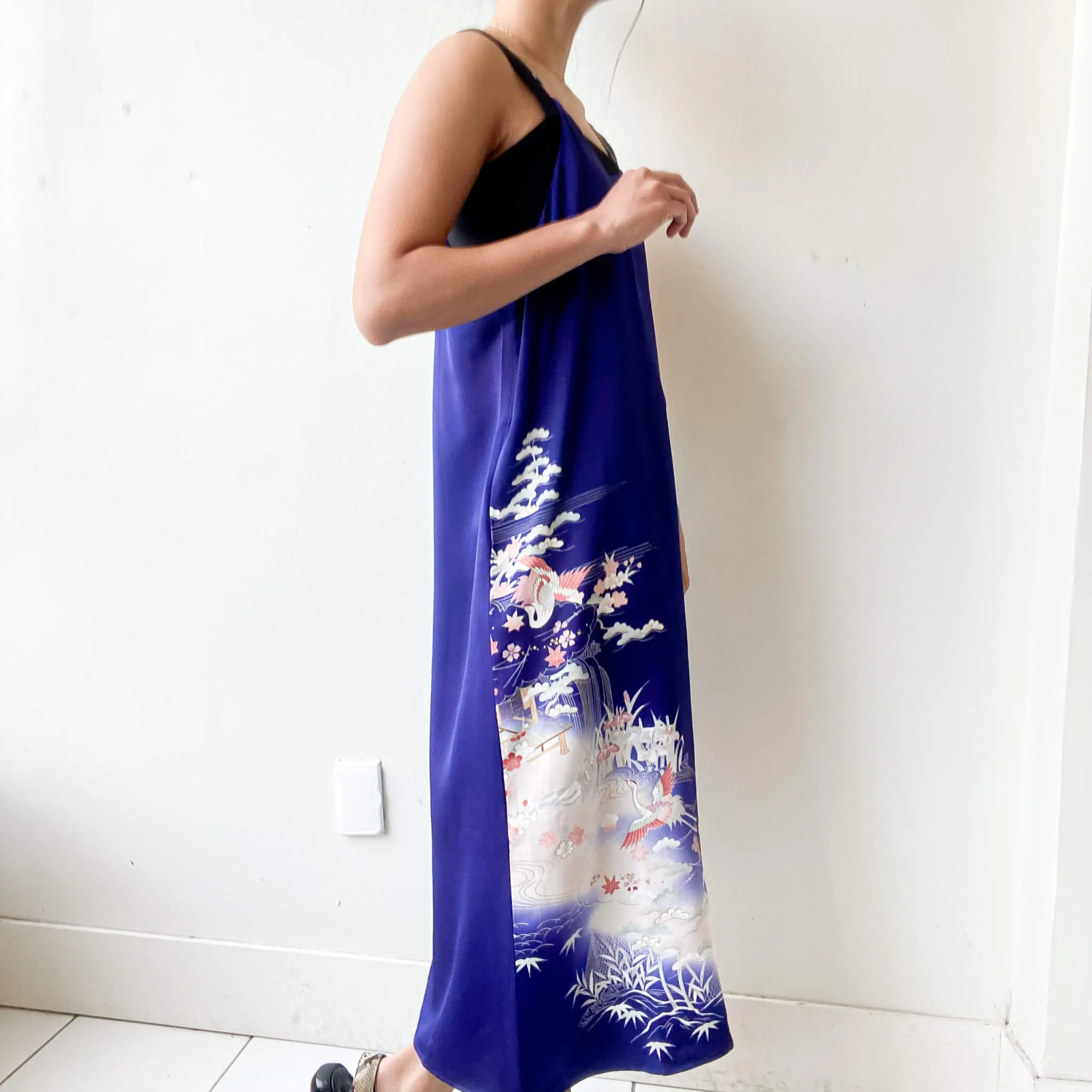 Tsumugi | Vintage Silk Kimono Dress | C1-Navy