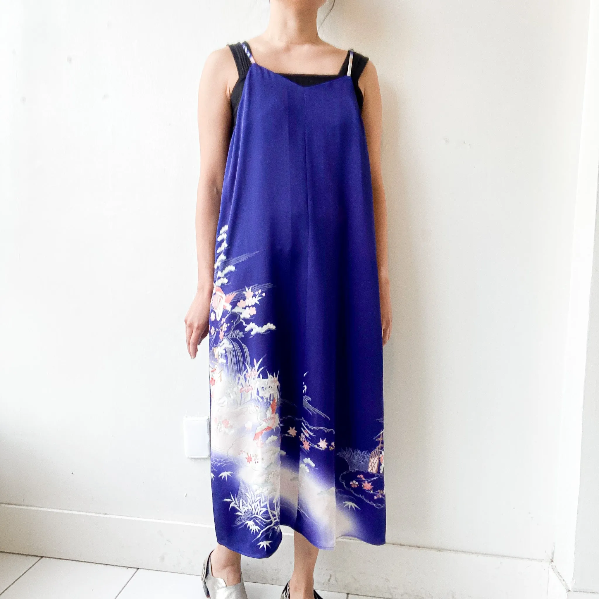Tsumugi | Vintage Silk Kimono Dress | C1-Navy