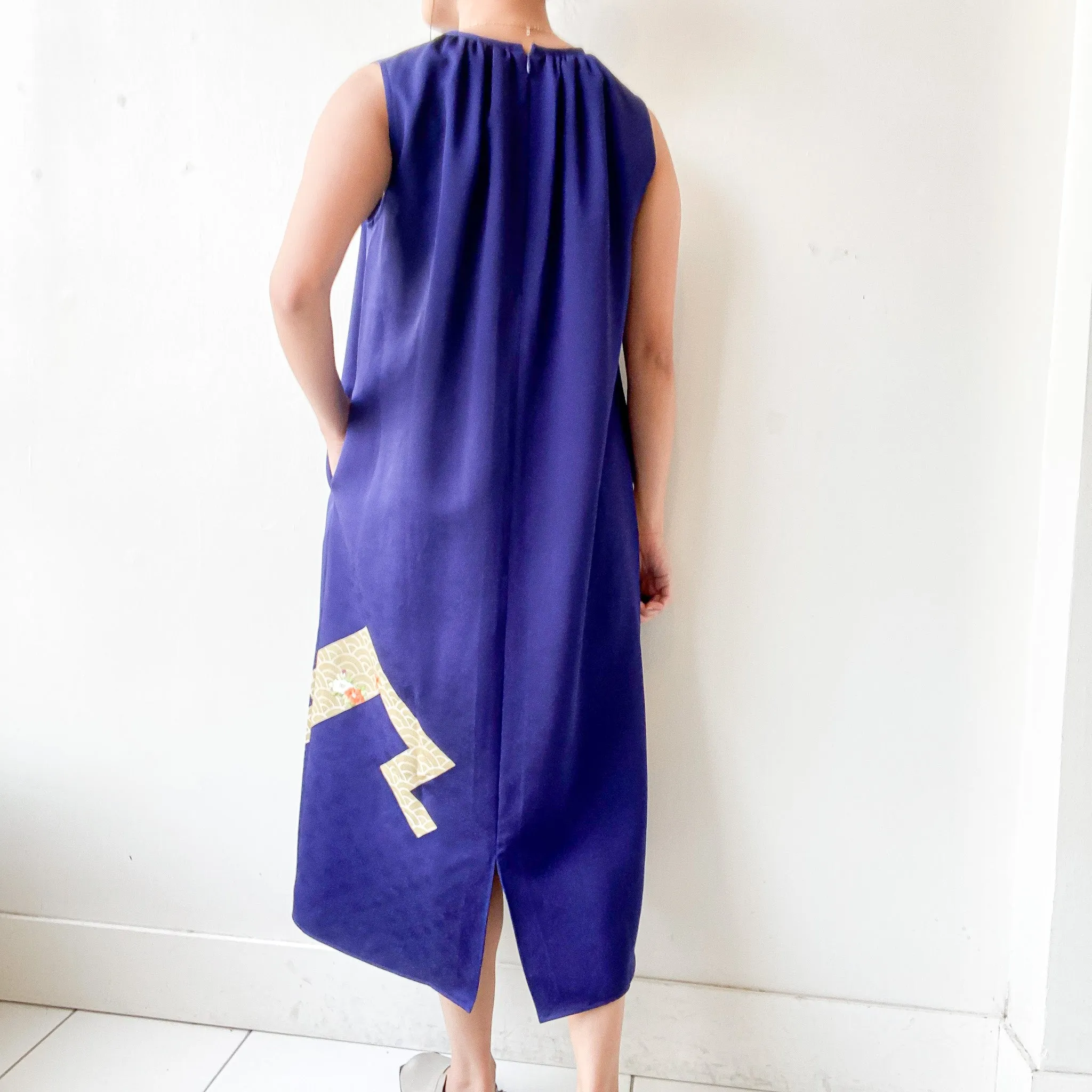 Tsumugi | Vintage Silk Kimono Dress | D1-Navy