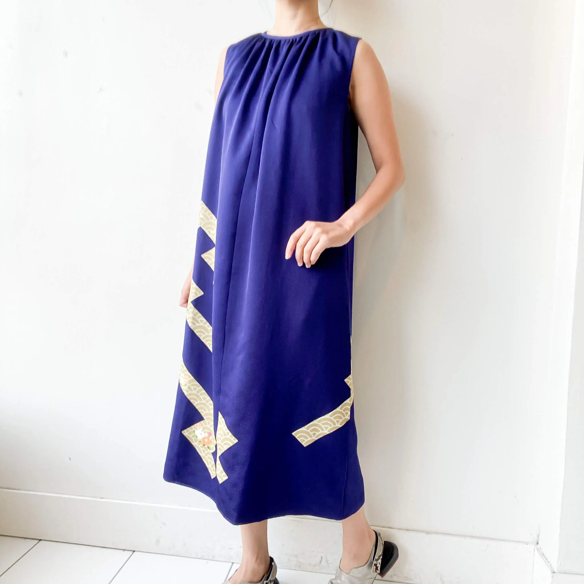 Tsumugi | Vintage Silk Kimono Dress | D1-Navy