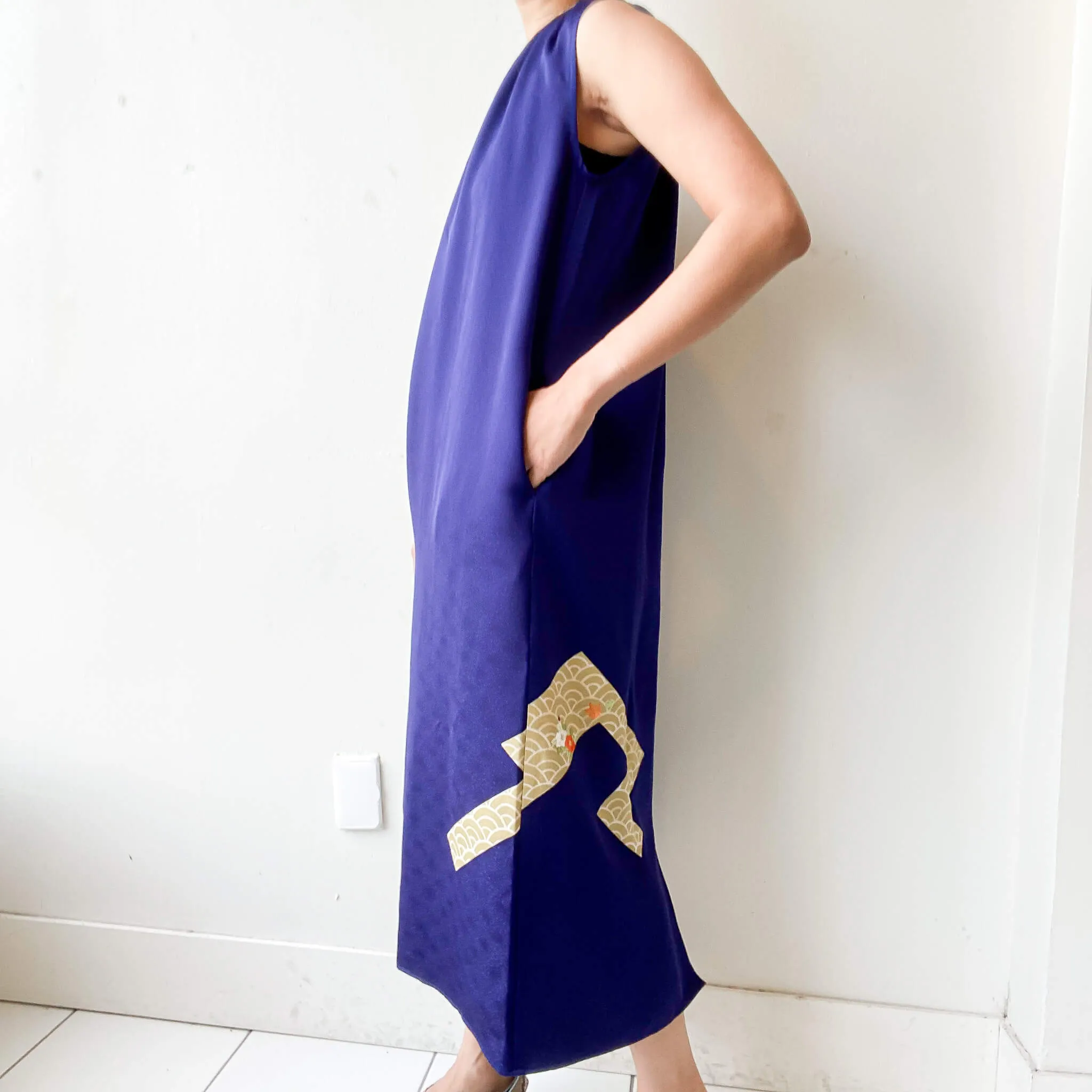 Tsumugi | Vintage Silk Kimono Dress | D1-Navy