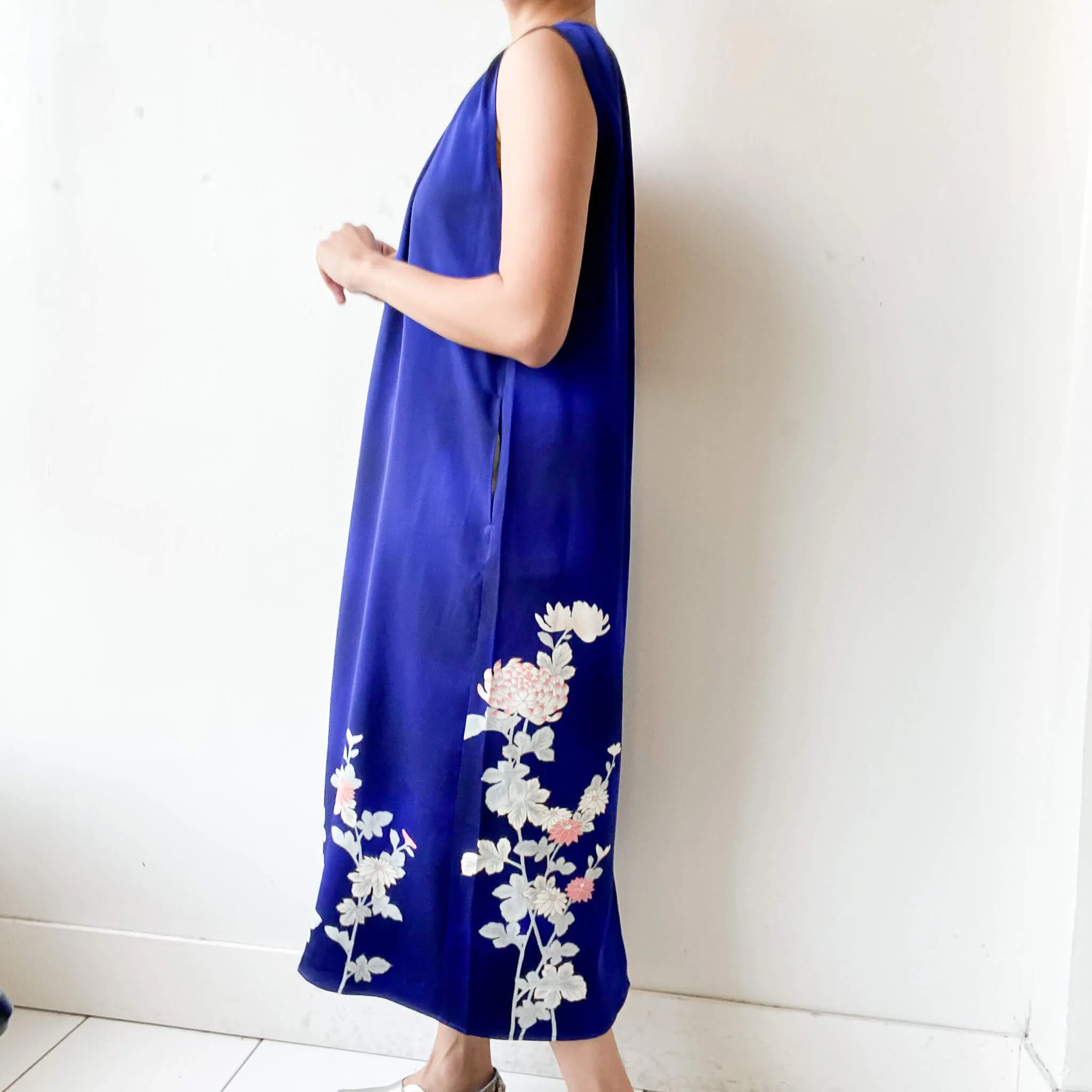 Tsumugi | Vintage Silk Kimono Dress| D2-Navy