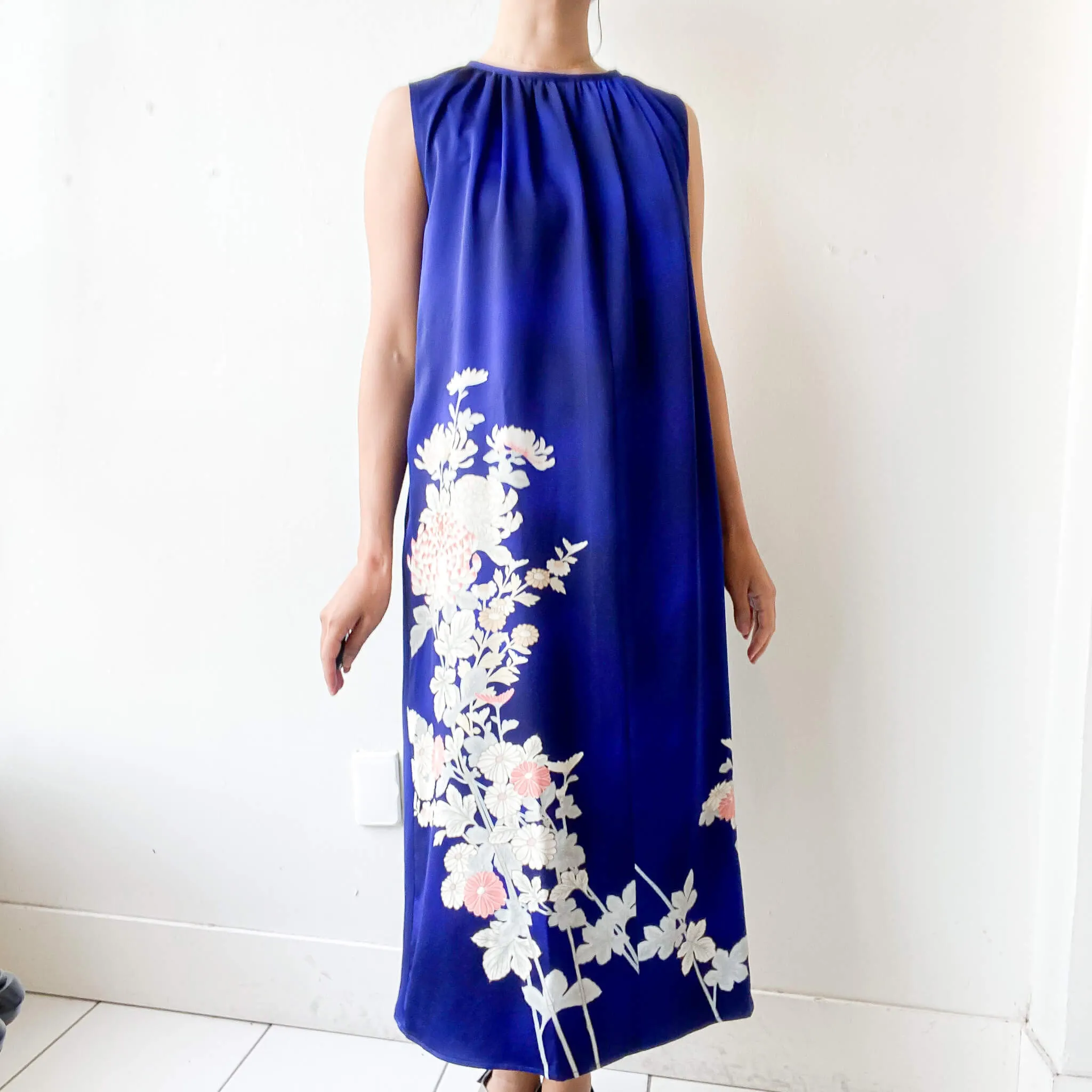 Tsumugi | Vintage Silk Kimono Dress| D2-Navy