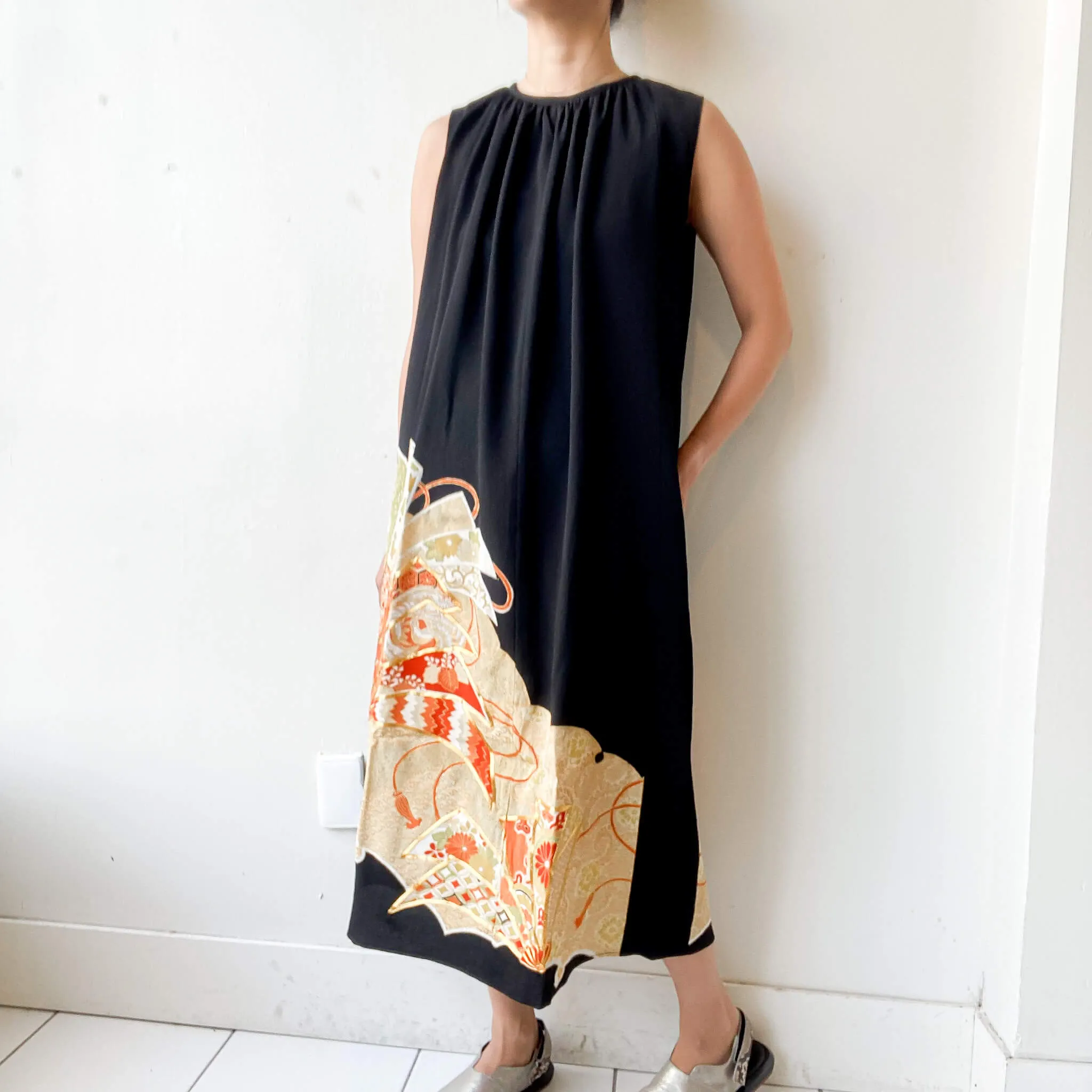 Tsumugi | Vintage Silk Kimono Dress | D3-Black