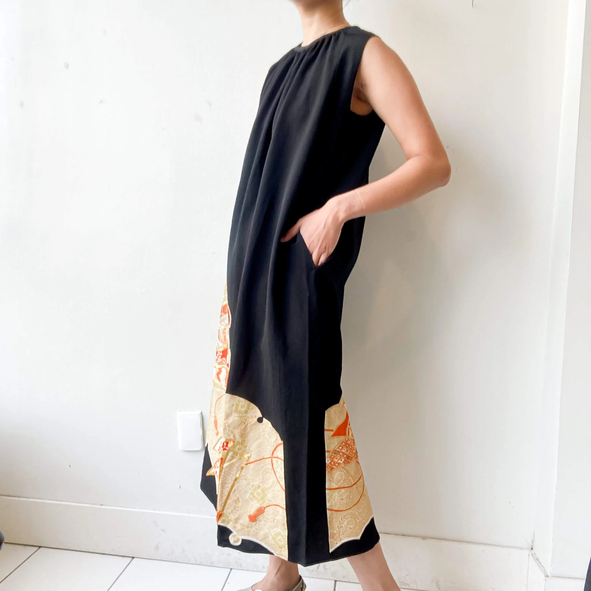 Tsumugi | Vintage Silk Kimono Dress | D3-Black