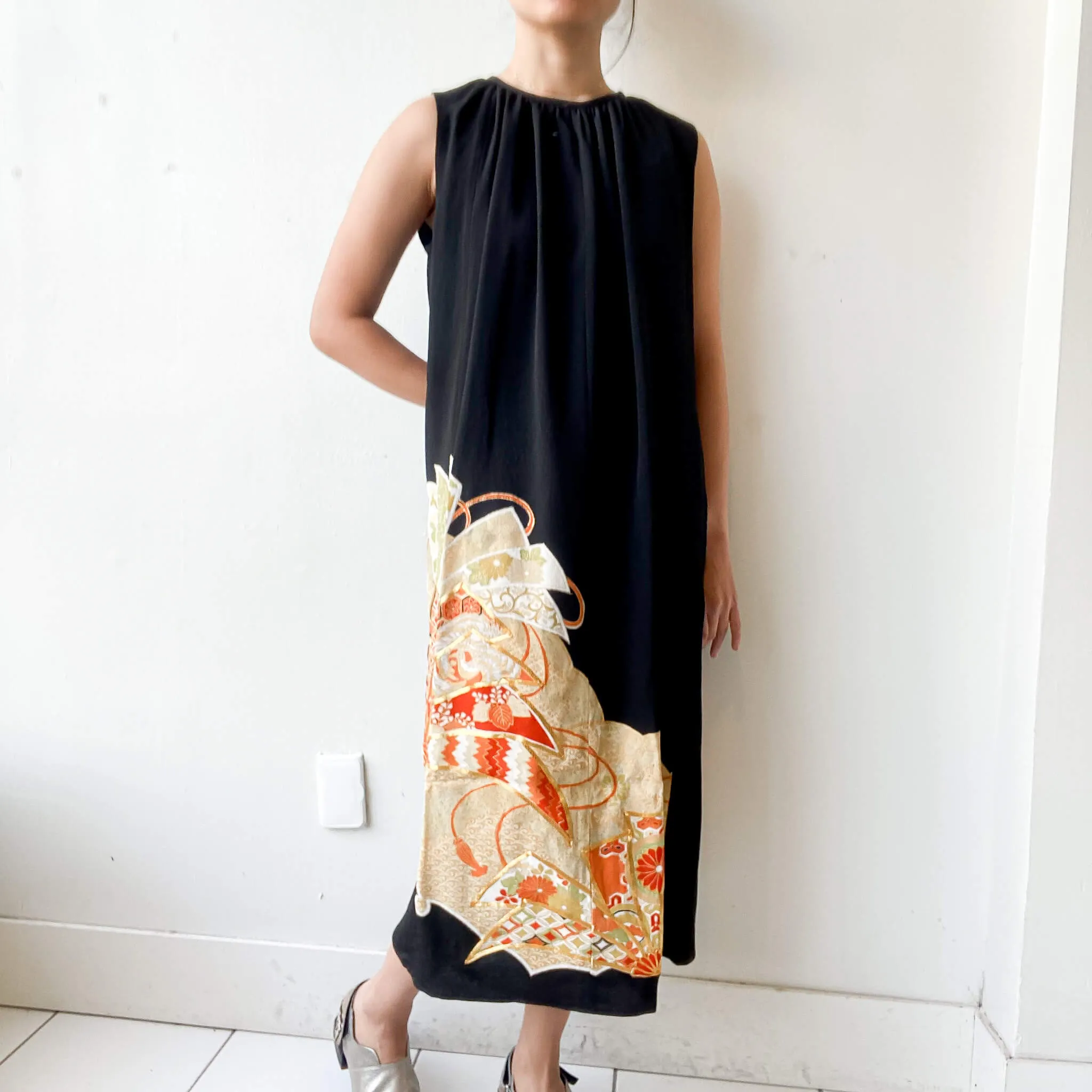 Tsumugi | Vintage Silk Kimono Dress | D3-Black