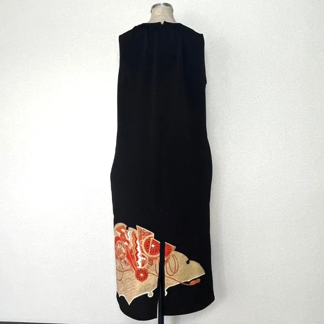 Tsumugi | Vintage Silk Kimono Dress | D3-Black