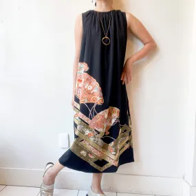 Tsumugi | Vintage Silk Kimono Dress | D7-Black