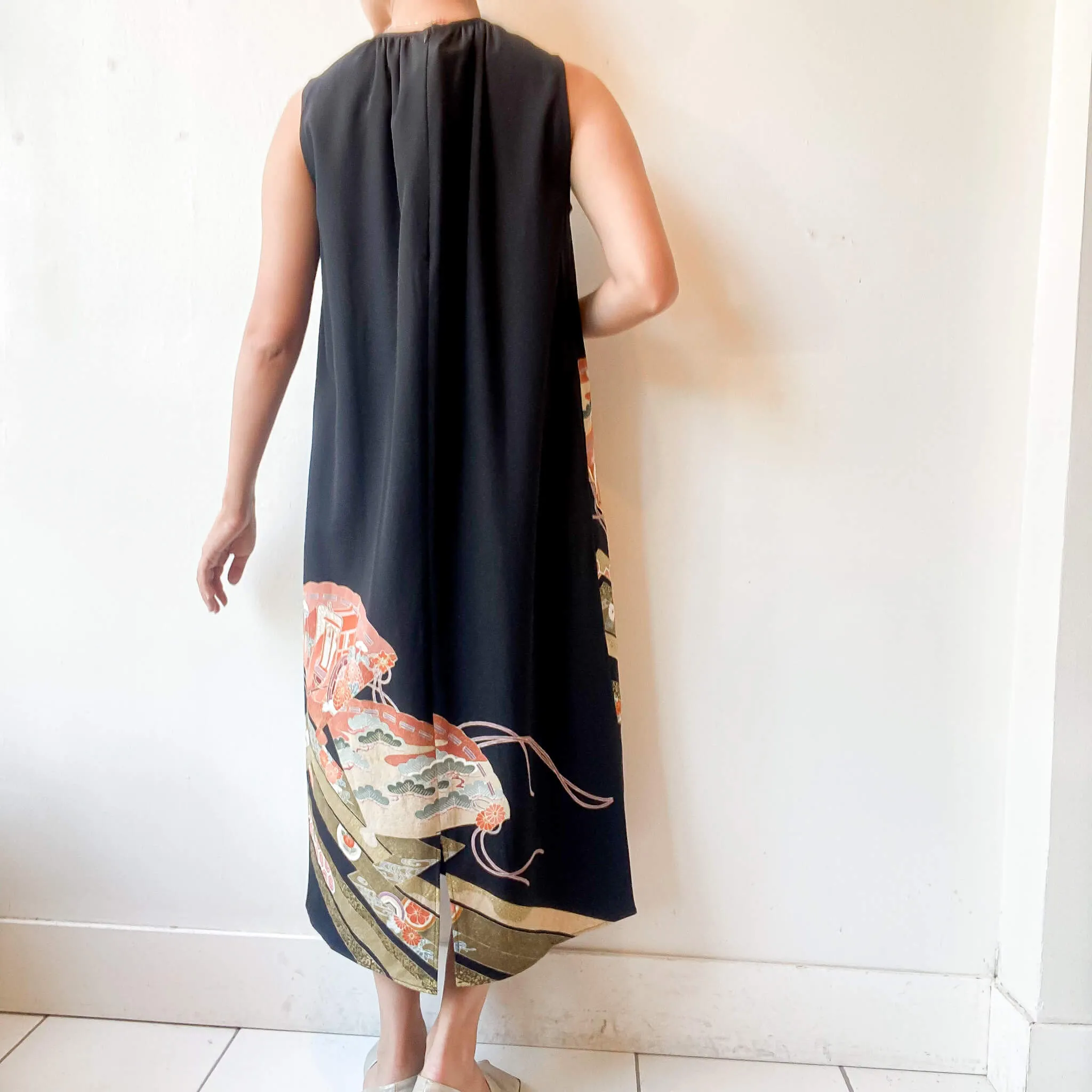 Tsumugi | Vintage Silk Kimono Dress | D7-Black