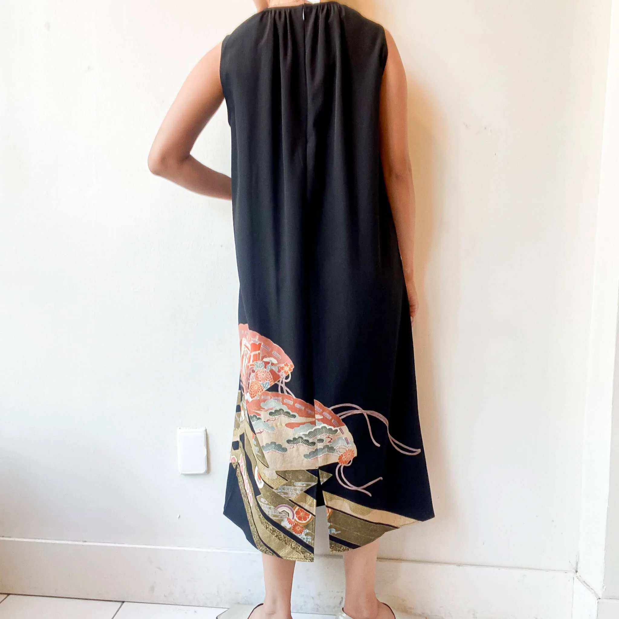 Tsumugi | Vintage Silk Kimono Dress | D7-Black