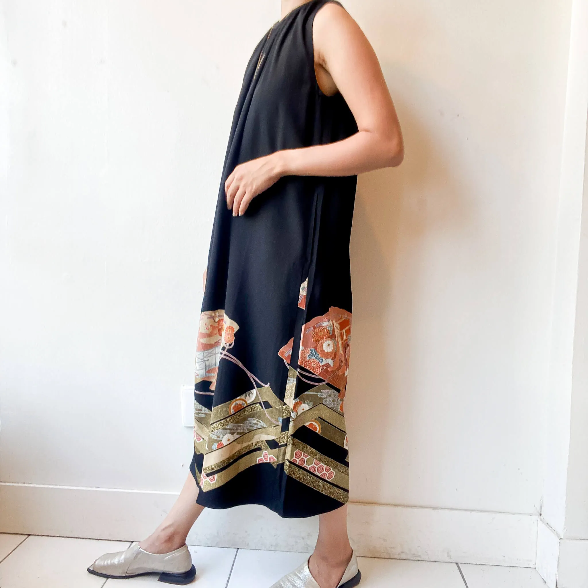 Tsumugi | Vintage Silk Kimono Dress | D7-Black