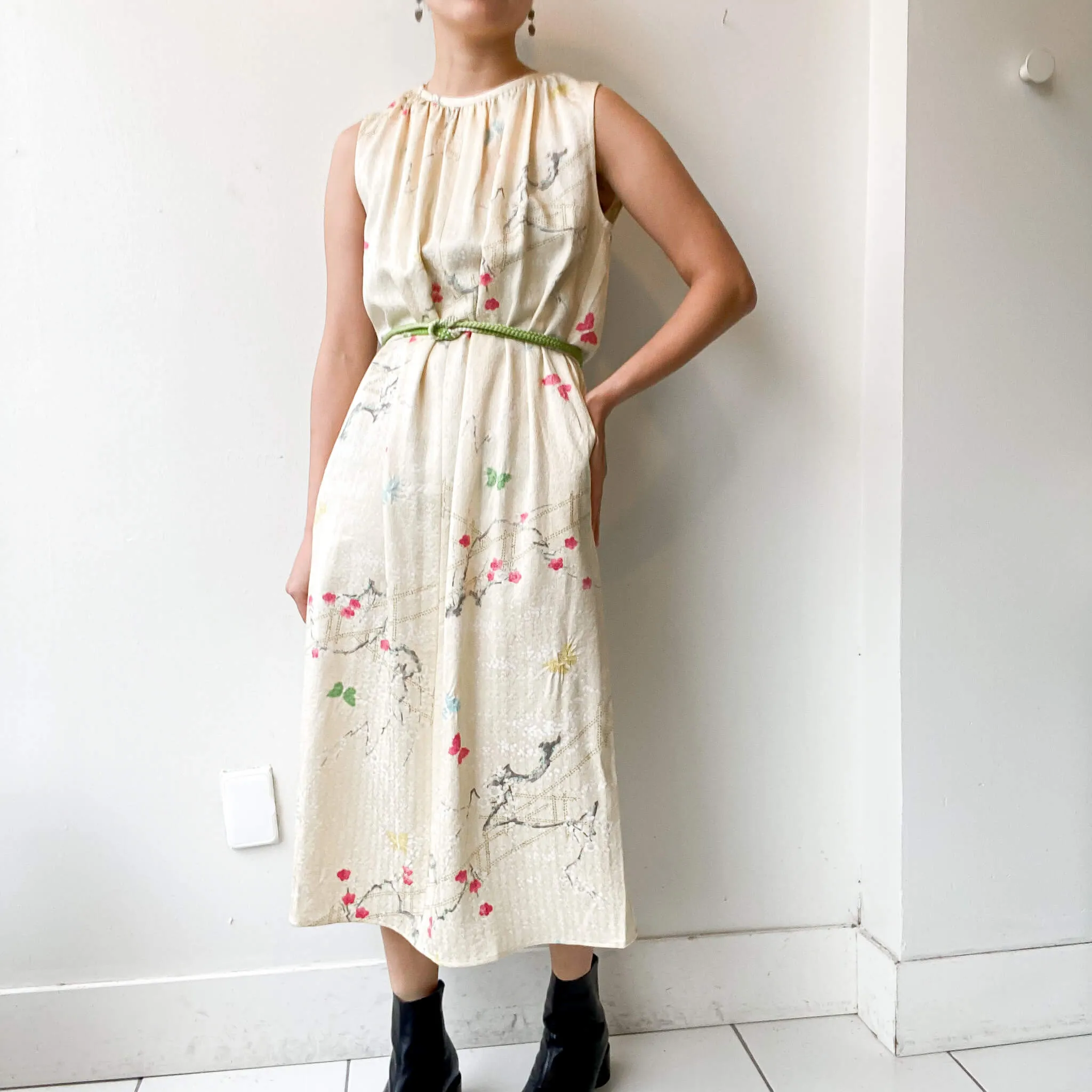 Tsumugi | Vintage Silk Kimono Dress | D8-White