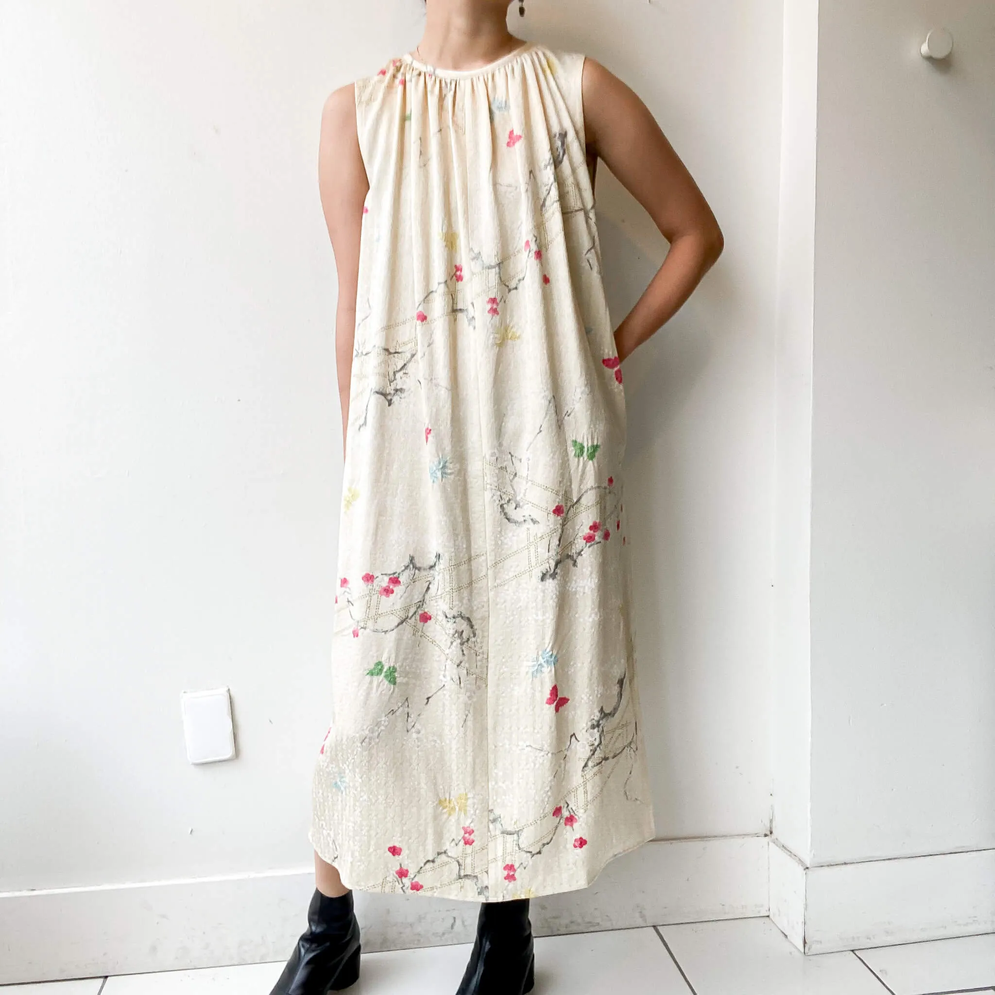 Tsumugi | Vintage Silk Kimono Dress | D8-White