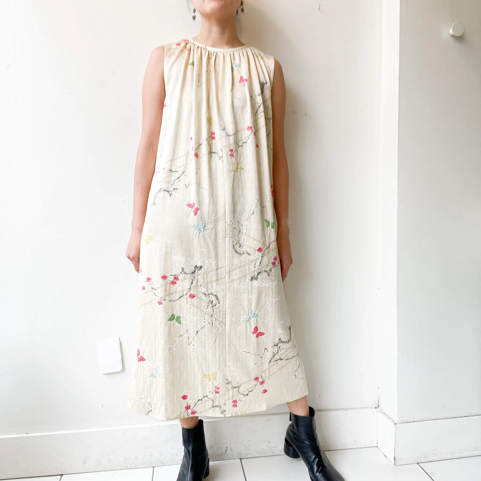 Tsumugi | Vintage Silk Kimono Dress | D8-White
