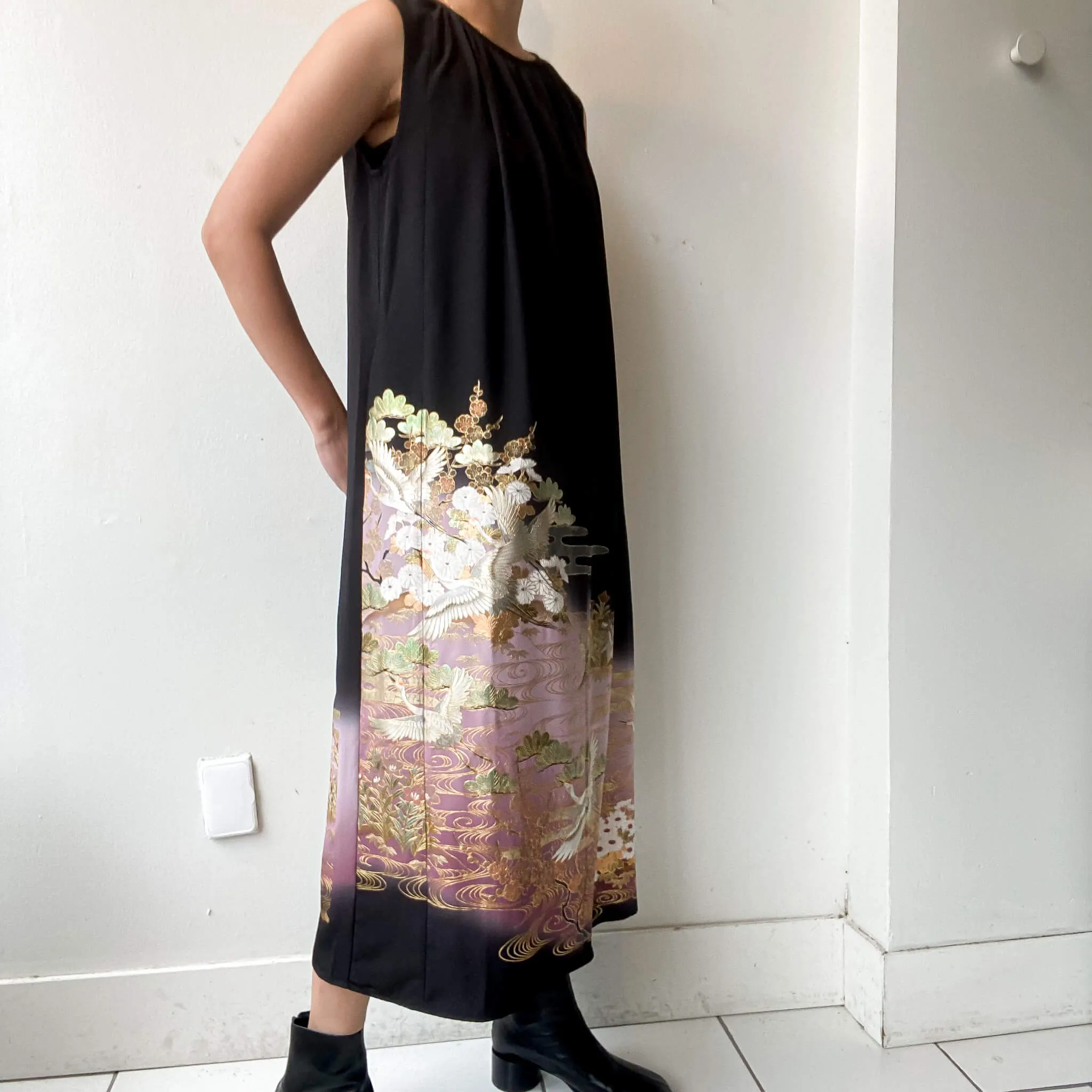 Tsumugi | Vintage Silk Kimono Dress | D9-Black