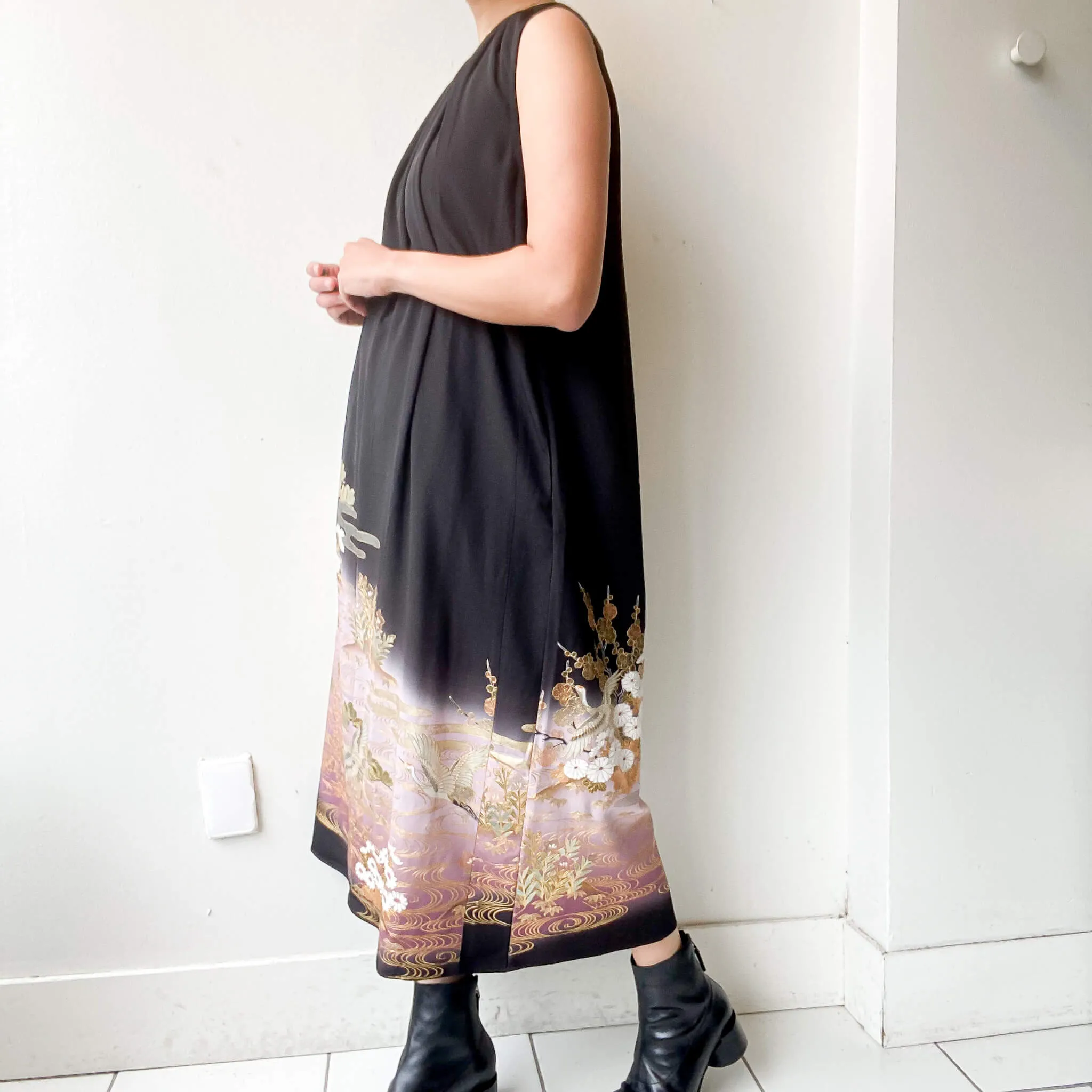 Tsumugi | Vintage Silk Kimono Dress | D9-Black