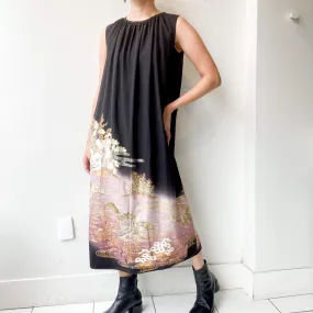 Tsumugi | Vintage Silk Kimono Dress | D9-Black