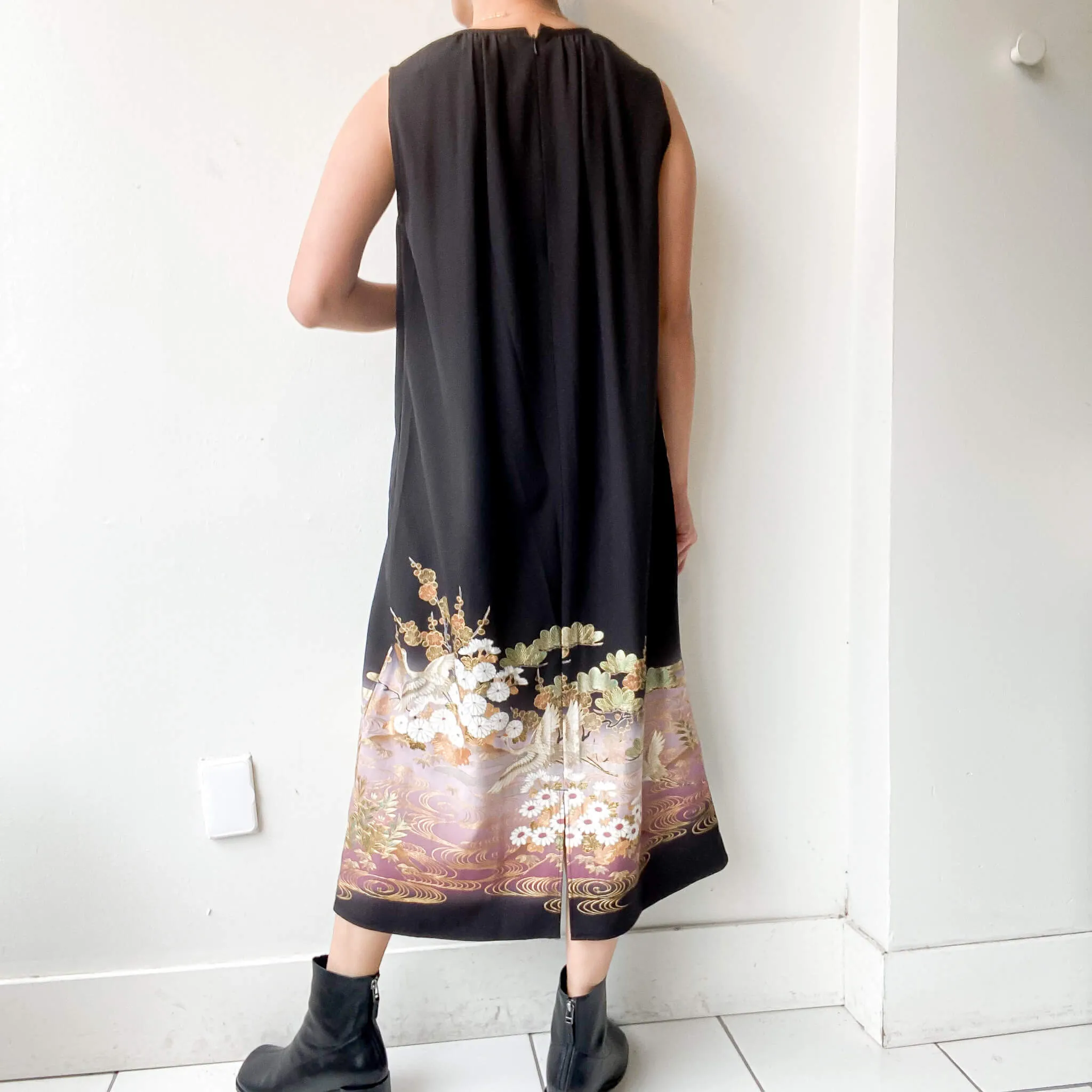 Tsumugi | Vintage Silk Kimono Dress | D9-Black