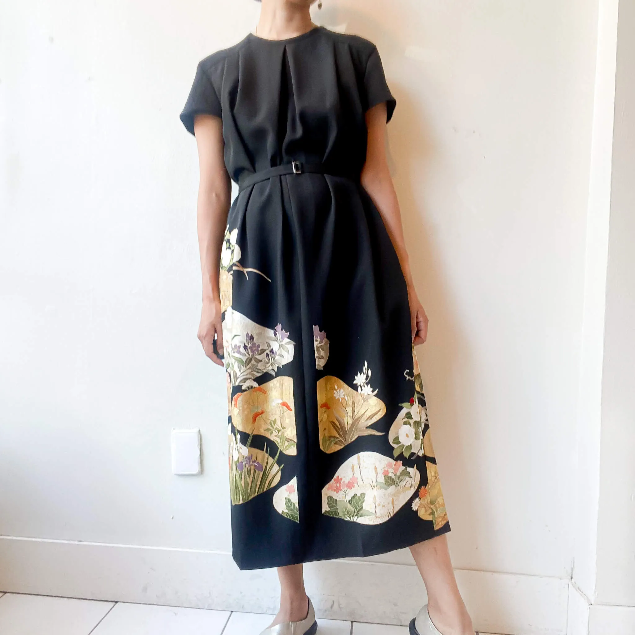 Tsumugi | Vintage Silk Kimono Short Sleeve Dress | SD2- Black