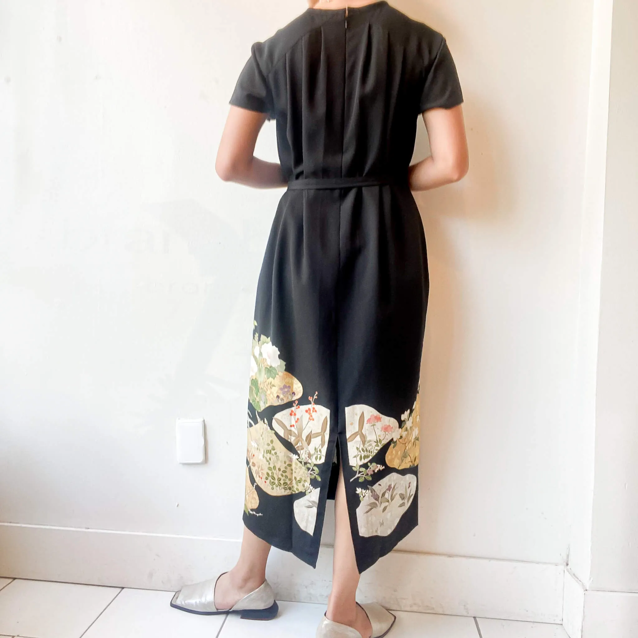 Tsumugi | Vintage Silk Kimono Short Sleeve Dress | SD2- Black