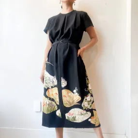 Tsumugi | Vintage Silk Kimono Short Sleeve Dress | SD2- Black