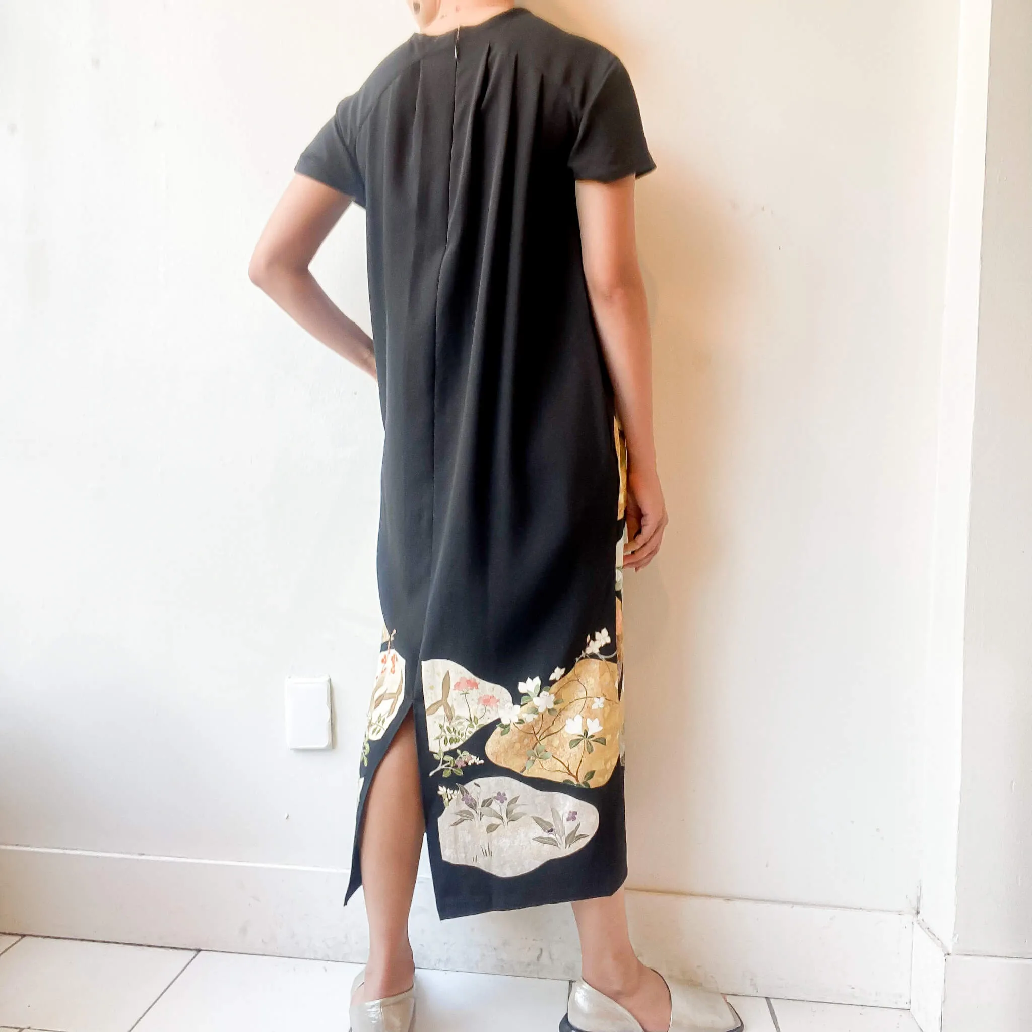 Tsumugi | Vintage Silk Kimono Short Sleeve Dress | SD2- Black