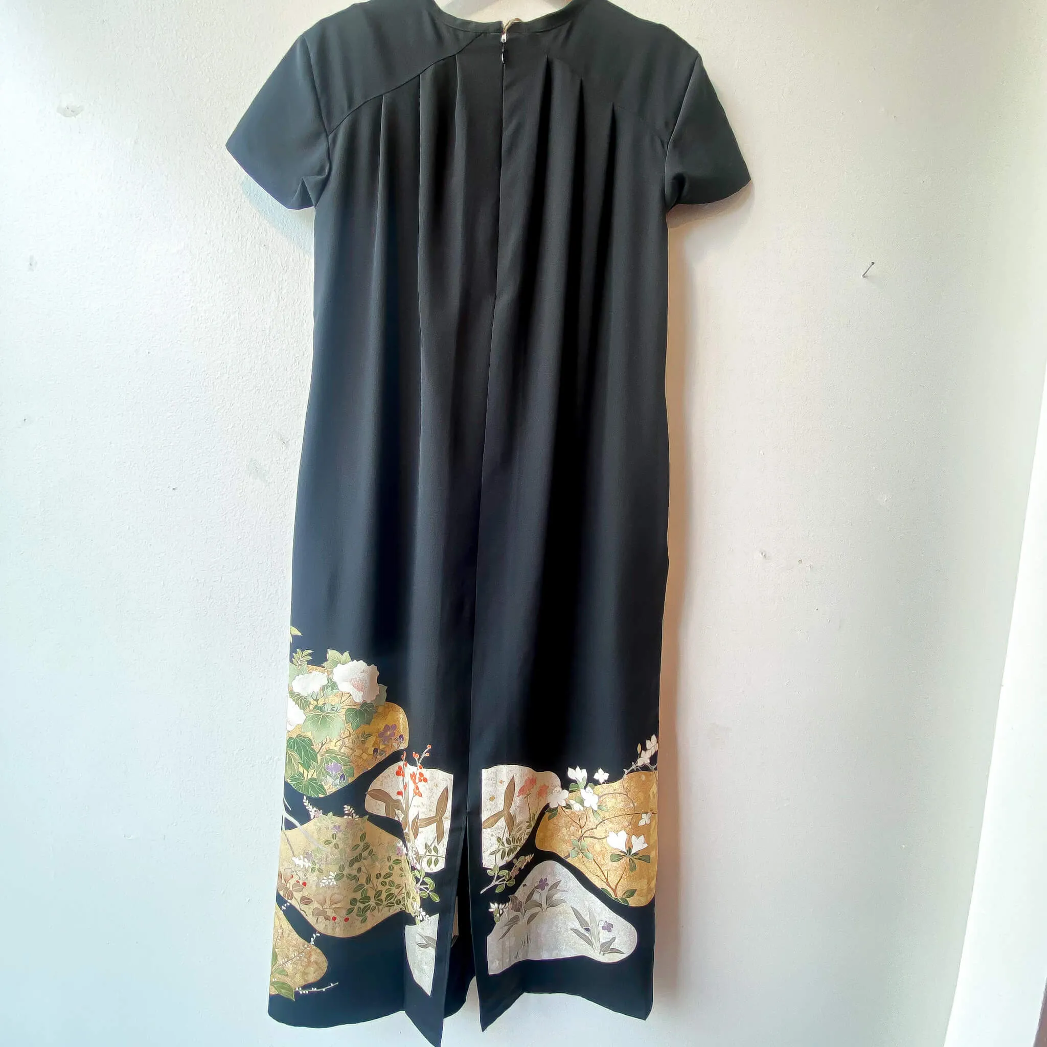 Tsumugi | Vintage Silk Kimono Short Sleeve Dress | SD2- Black