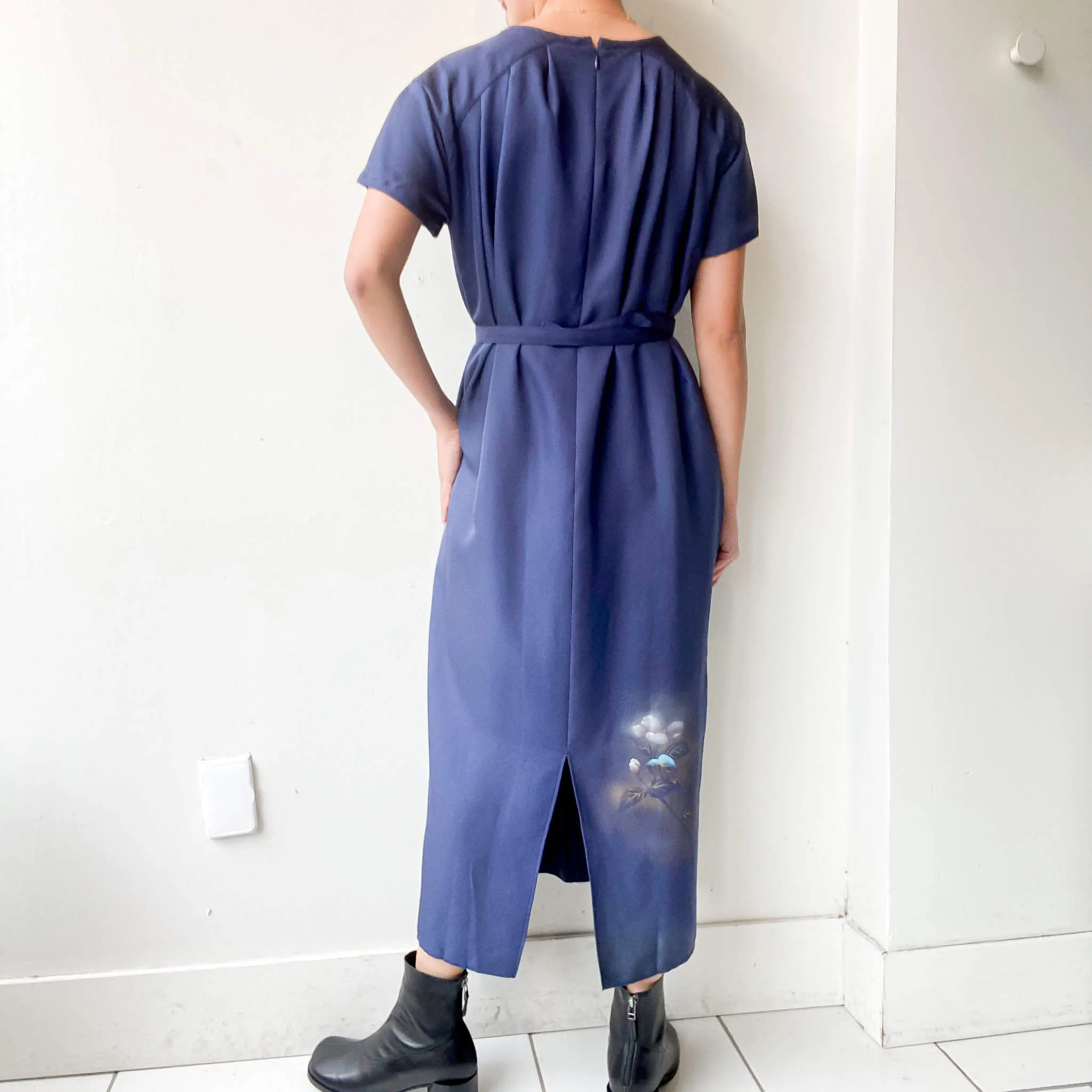 Tsumugi | Vintage Silk Kimono Short Sleeve Dress | SD4- Blue