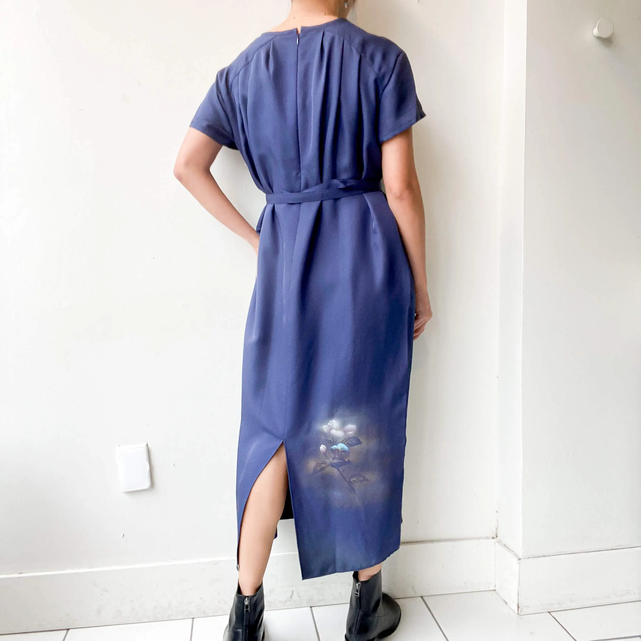 Tsumugi | Vintage Silk Kimono Short Sleeve Dress | SD4- Blue