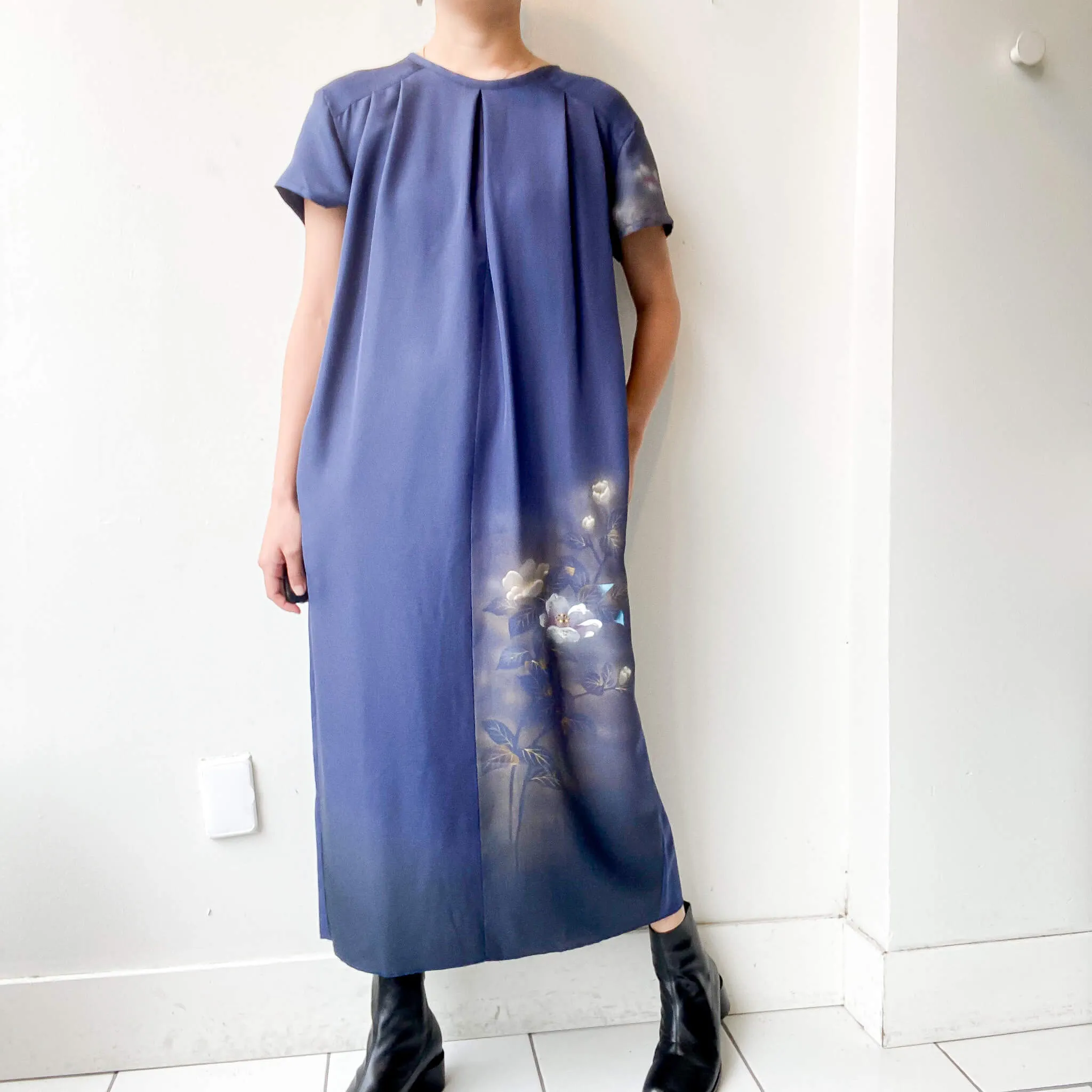 Tsumugi | Vintage Silk Kimono Short Sleeve Dress | SD4- Blue