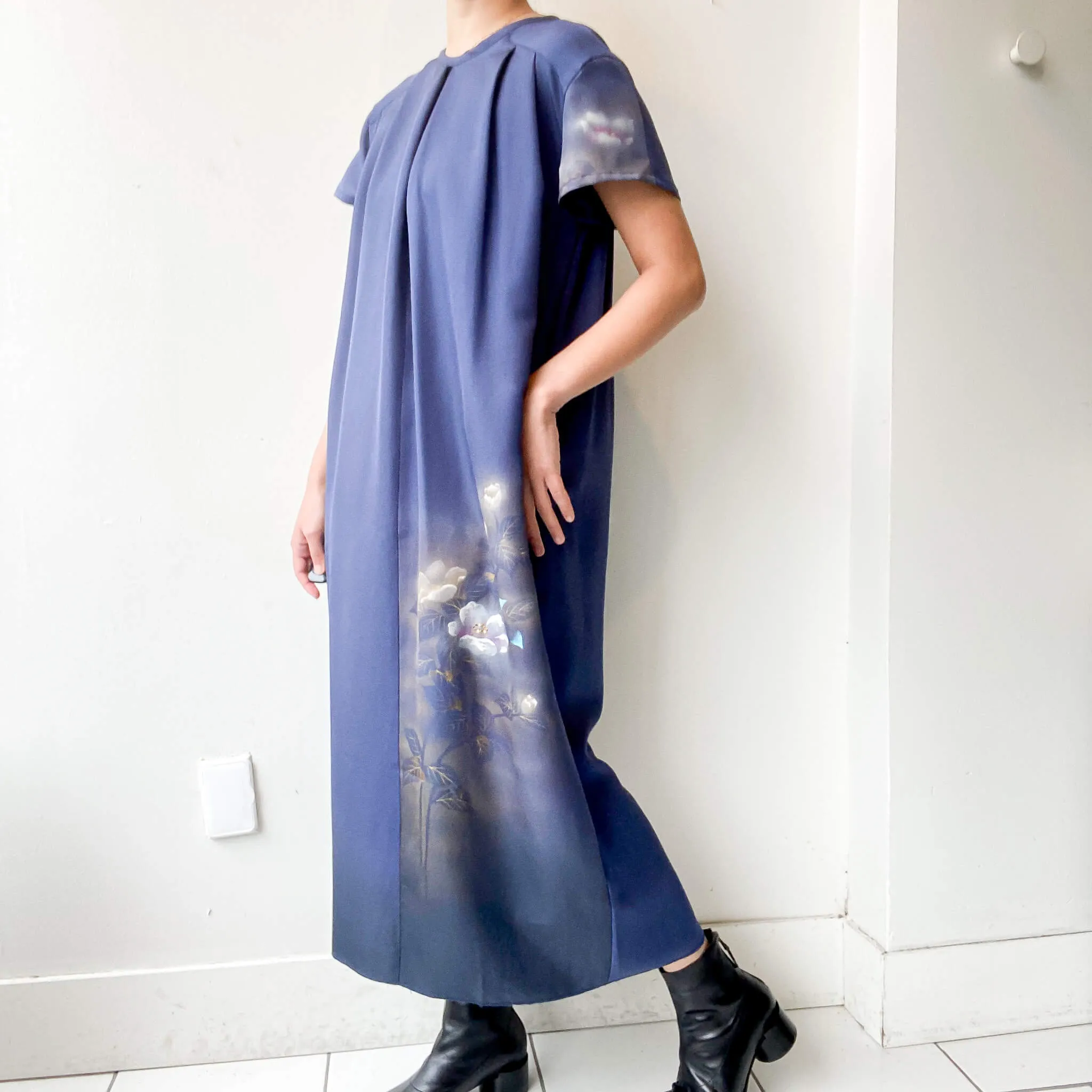 Tsumugi | Vintage Silk Kimono Short Sleeve Dress | SD4- Blue
