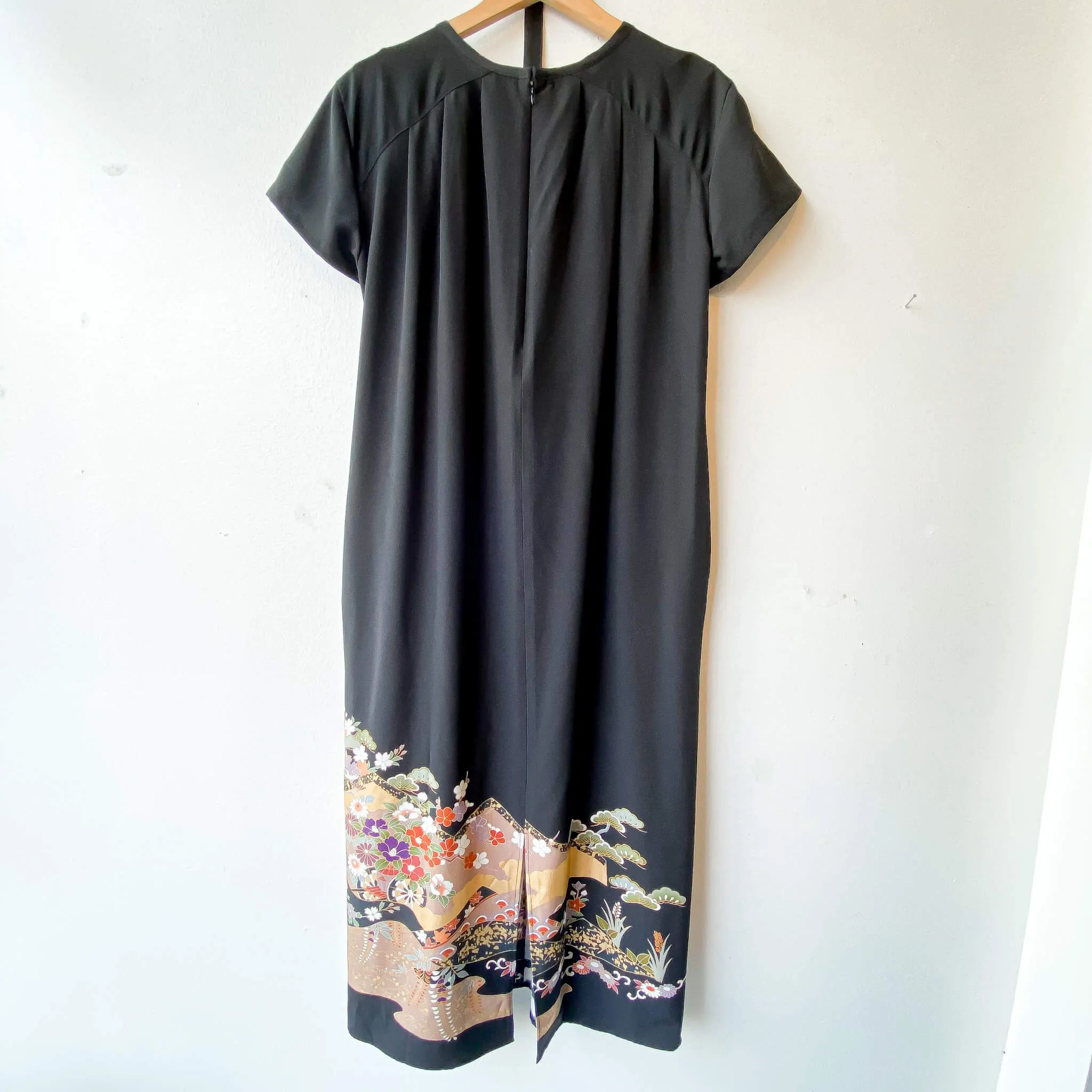 Tsumugi | Vintage Silk Kimono Short Sleeve Dress | SD5- Black