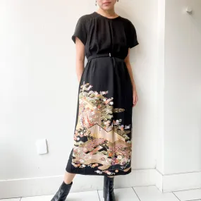 Tsumugi | Vintage Silk Kimono Short Sleeve Dress | SD5- Black