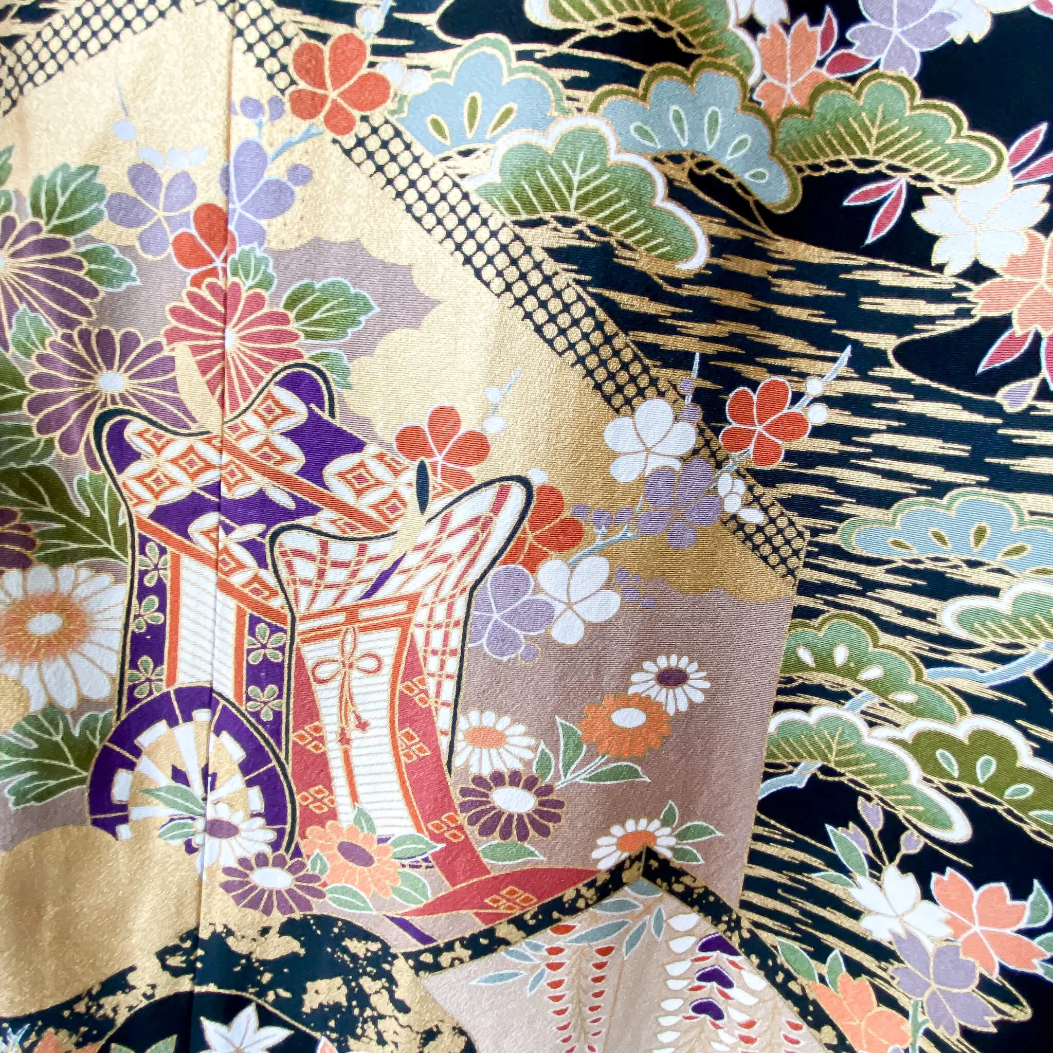 Tsumugi | Vintage Silk Kimono Short Sleeve Dress | SD5- Black