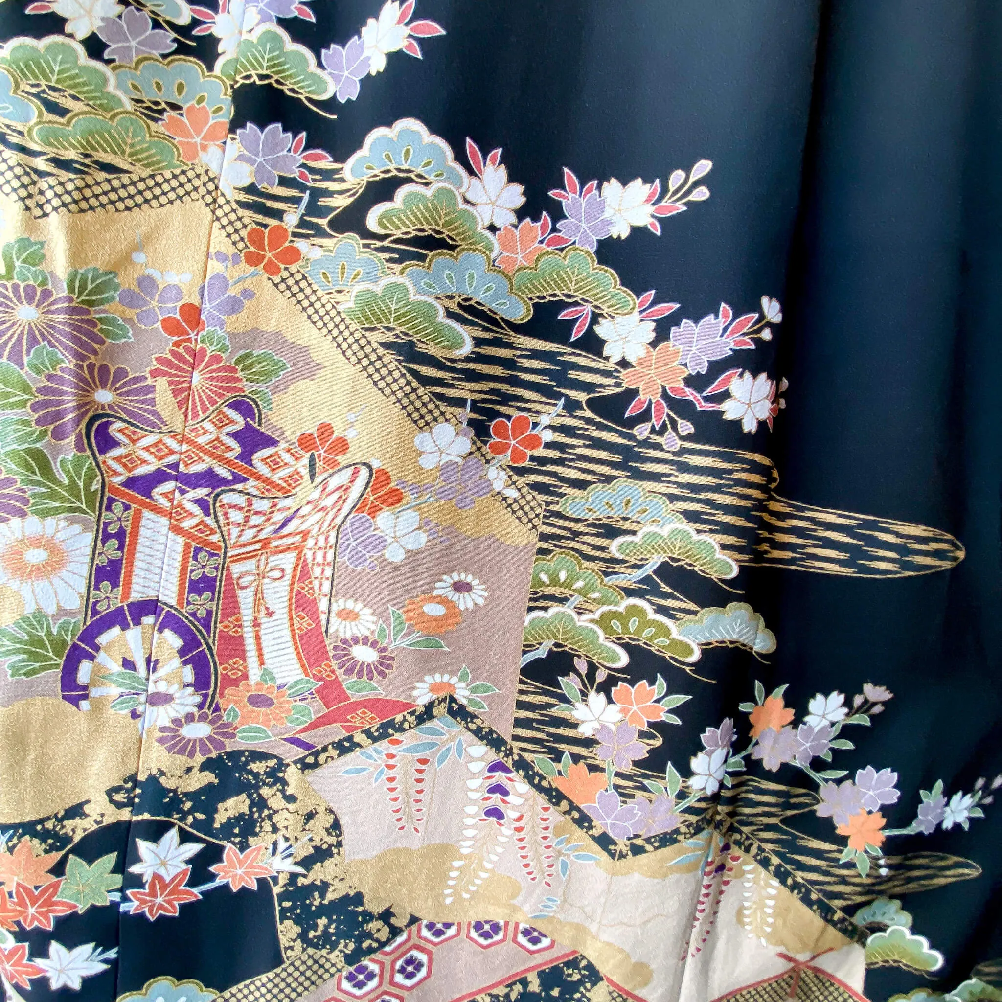Tsumugi | Vintage Silk Kimono Short Sleeve Dress | SD5- Black