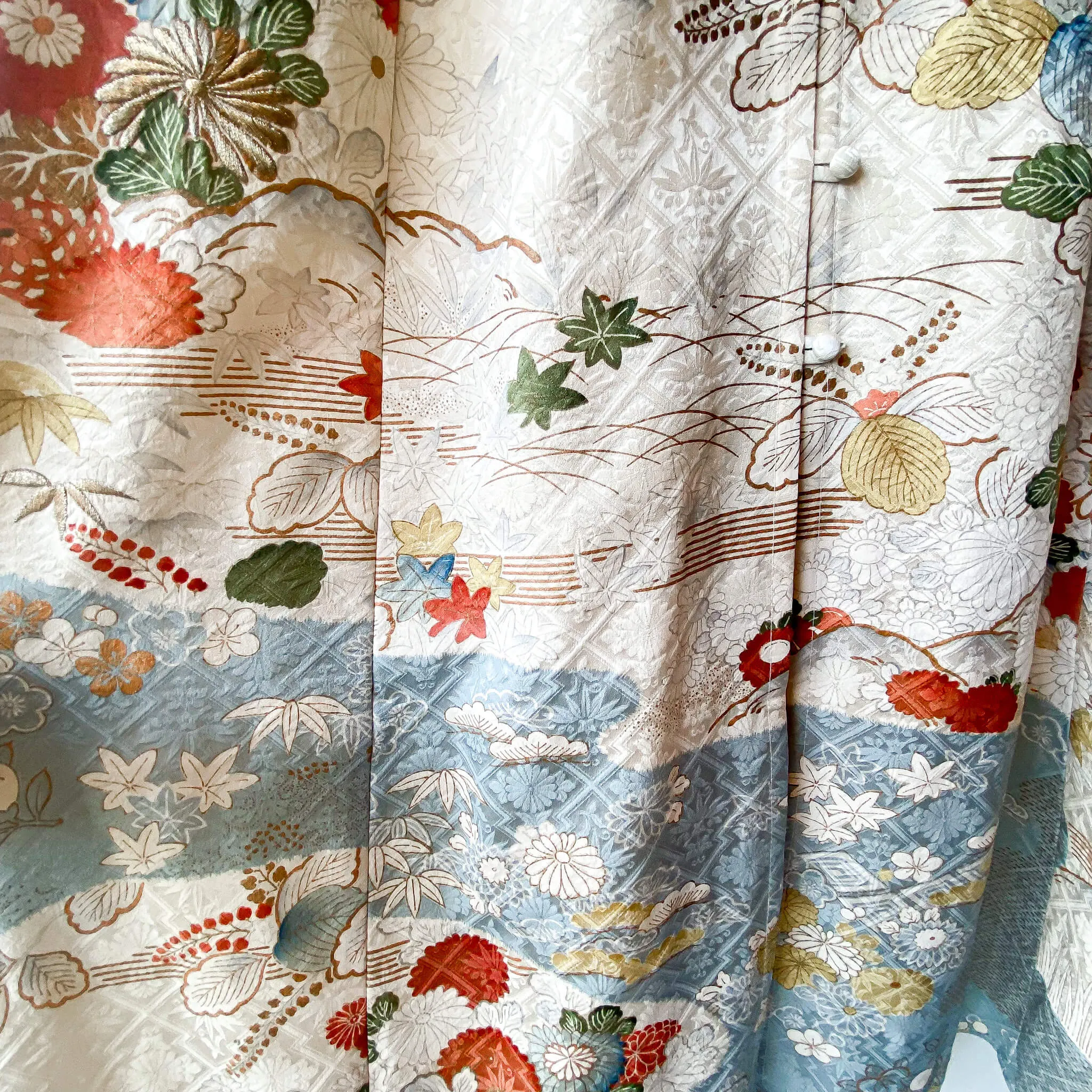 Tsumugi | Vintage Silk Kimono V-neck Dress | VD1- Cream