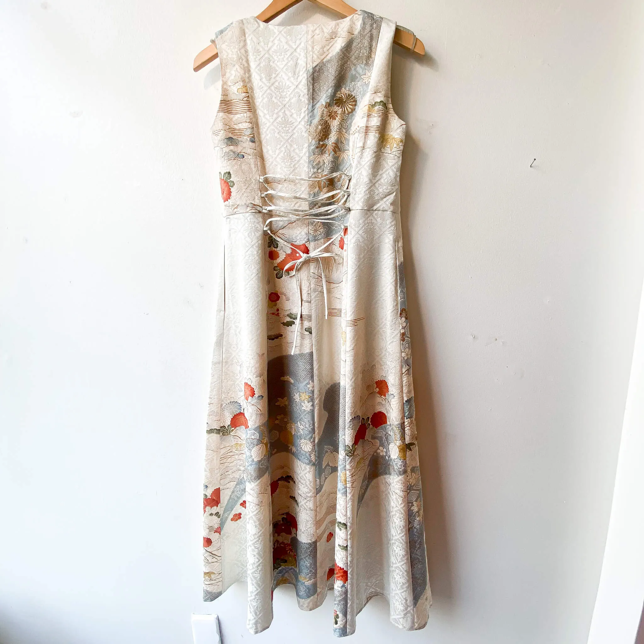 Tsumugi | Vintage Silk Kimono V-neck Dress | VD1- Cream