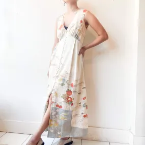 Tsumugi | Vintage Silk Kimono V-neck Dress | VD1- Cream