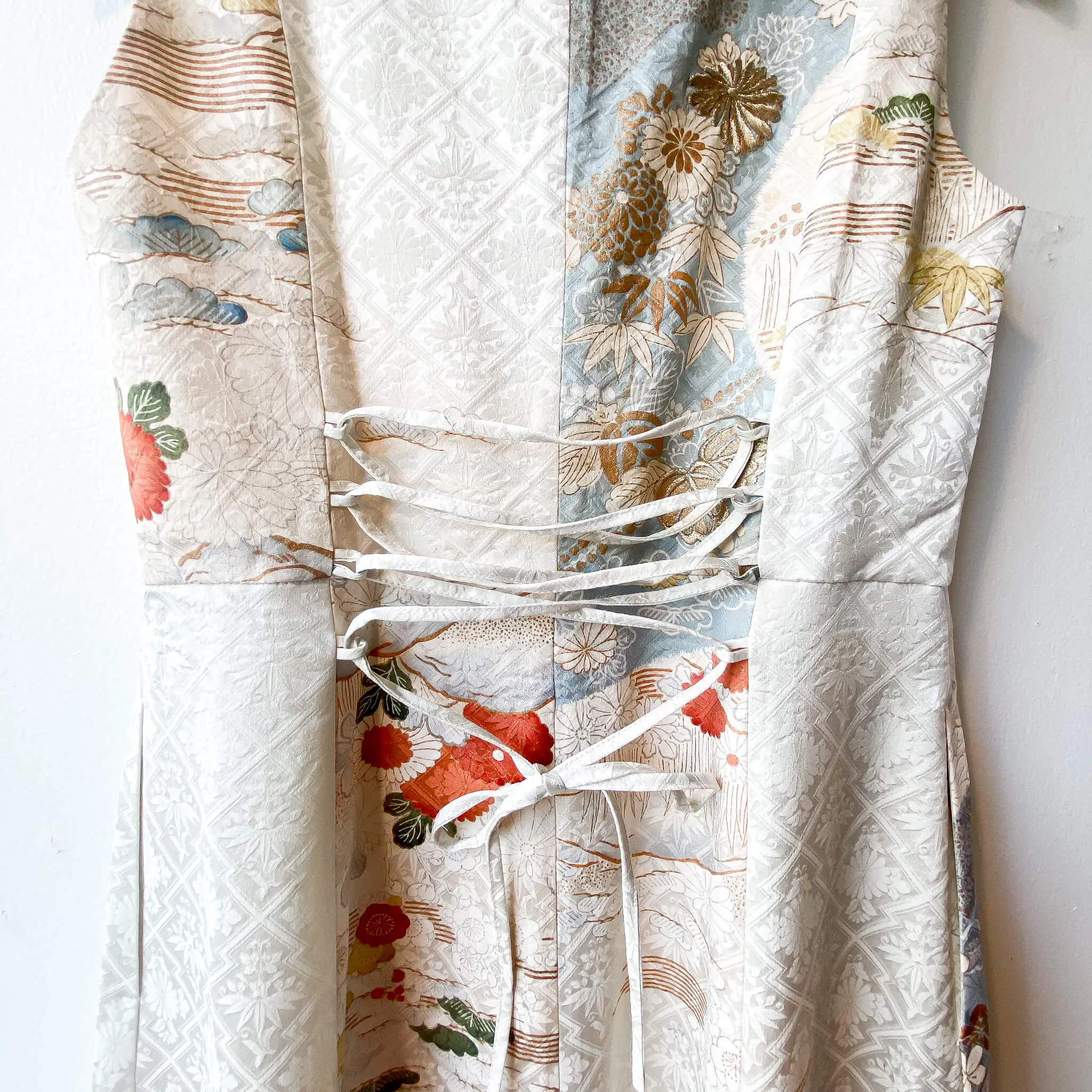 Tsumugi | Vintage Silk Kimono V-neck Dress | VD1- Cream
