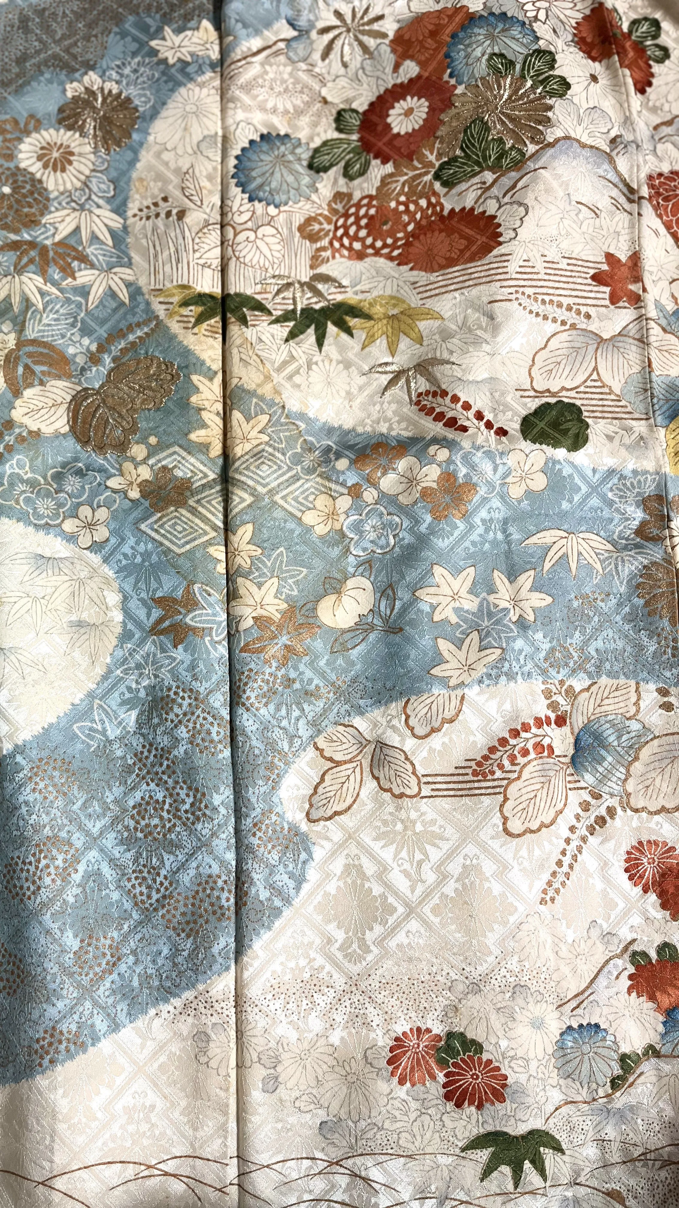Tsumugi | Vintage Silk Kimono V-neck Dress | VD1- Cream