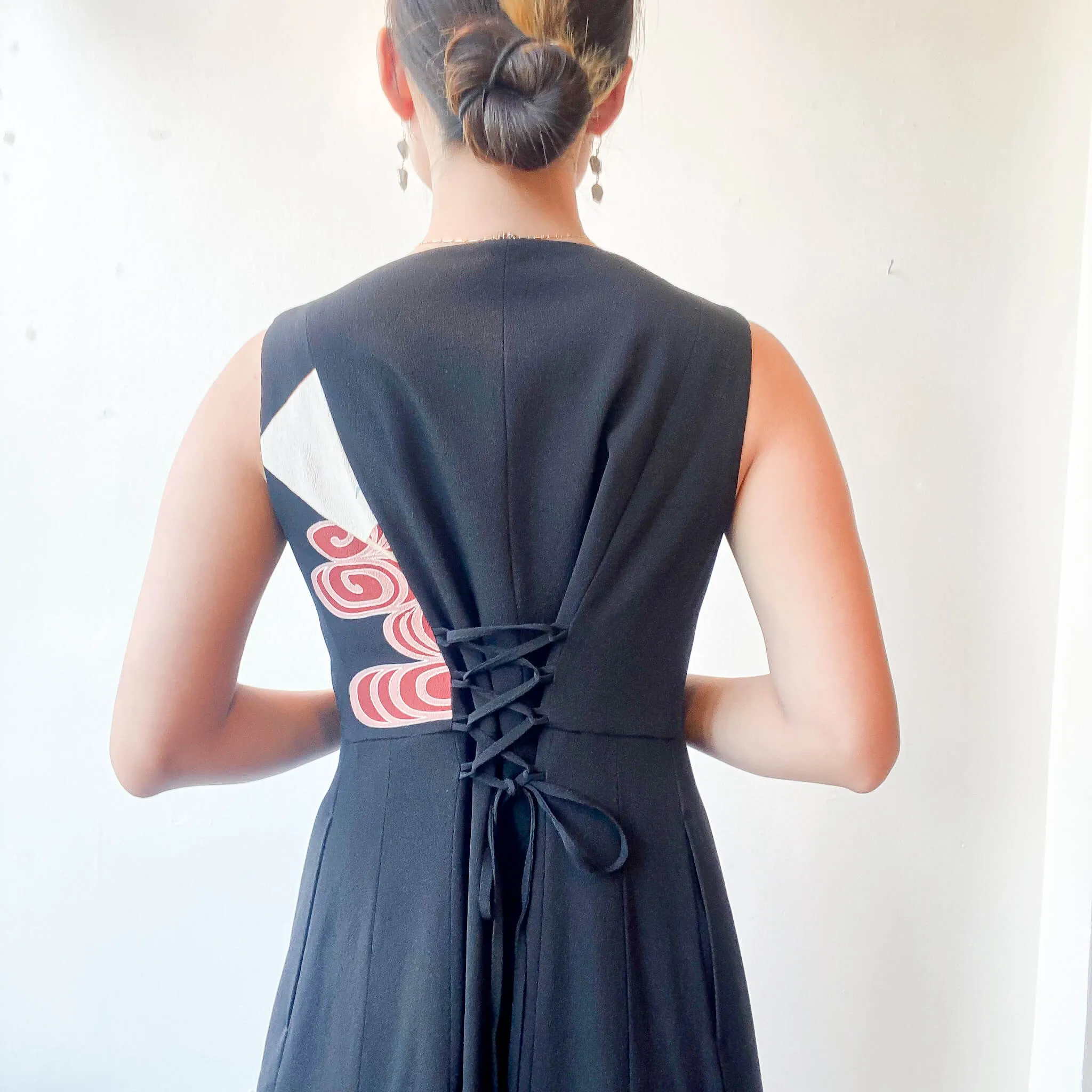 Tsumugi | Vintage Silk Kimono V-neck Dress | VD2- Black