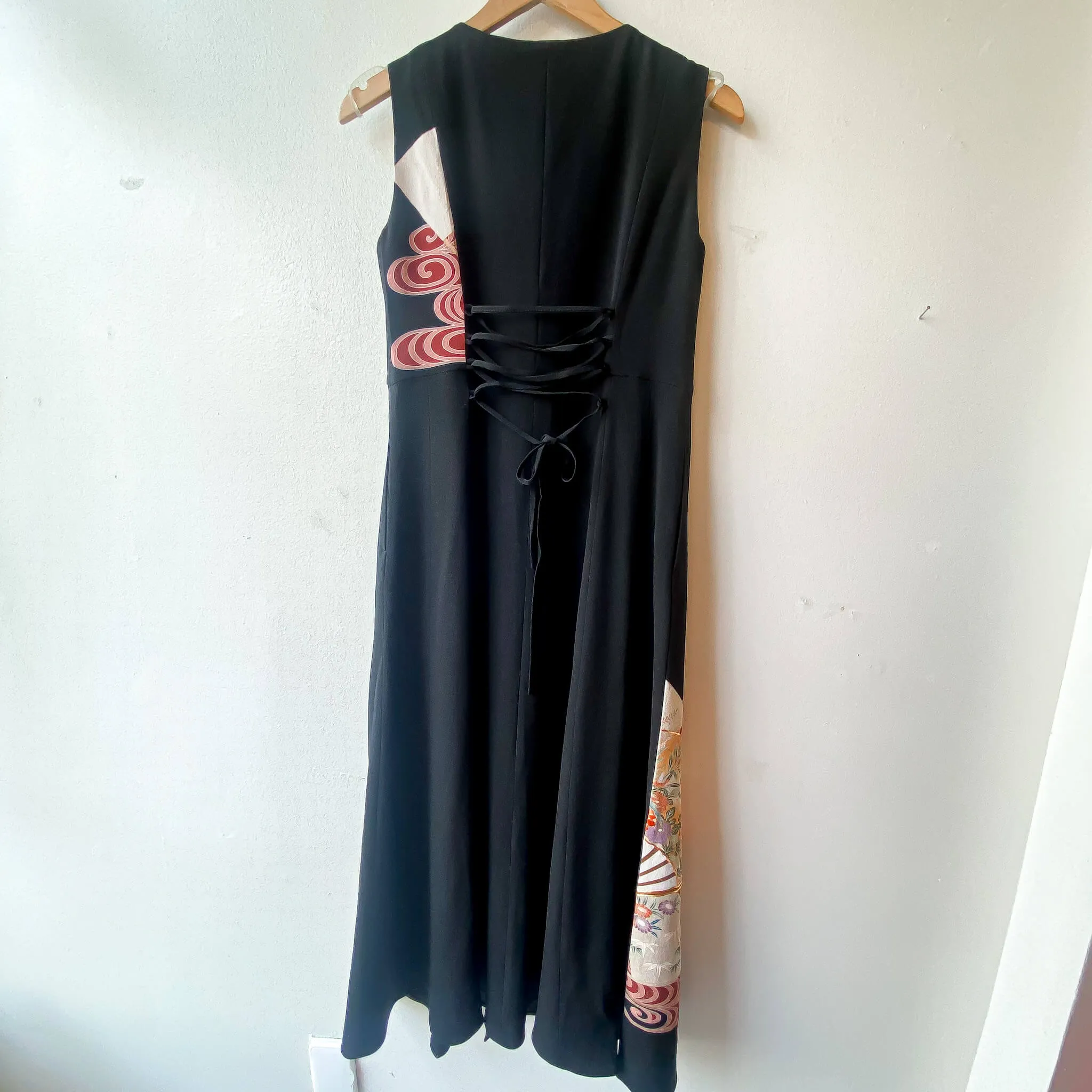Tsumugi | Vintage Silk Kimono V-neck Dress | VD2- Black