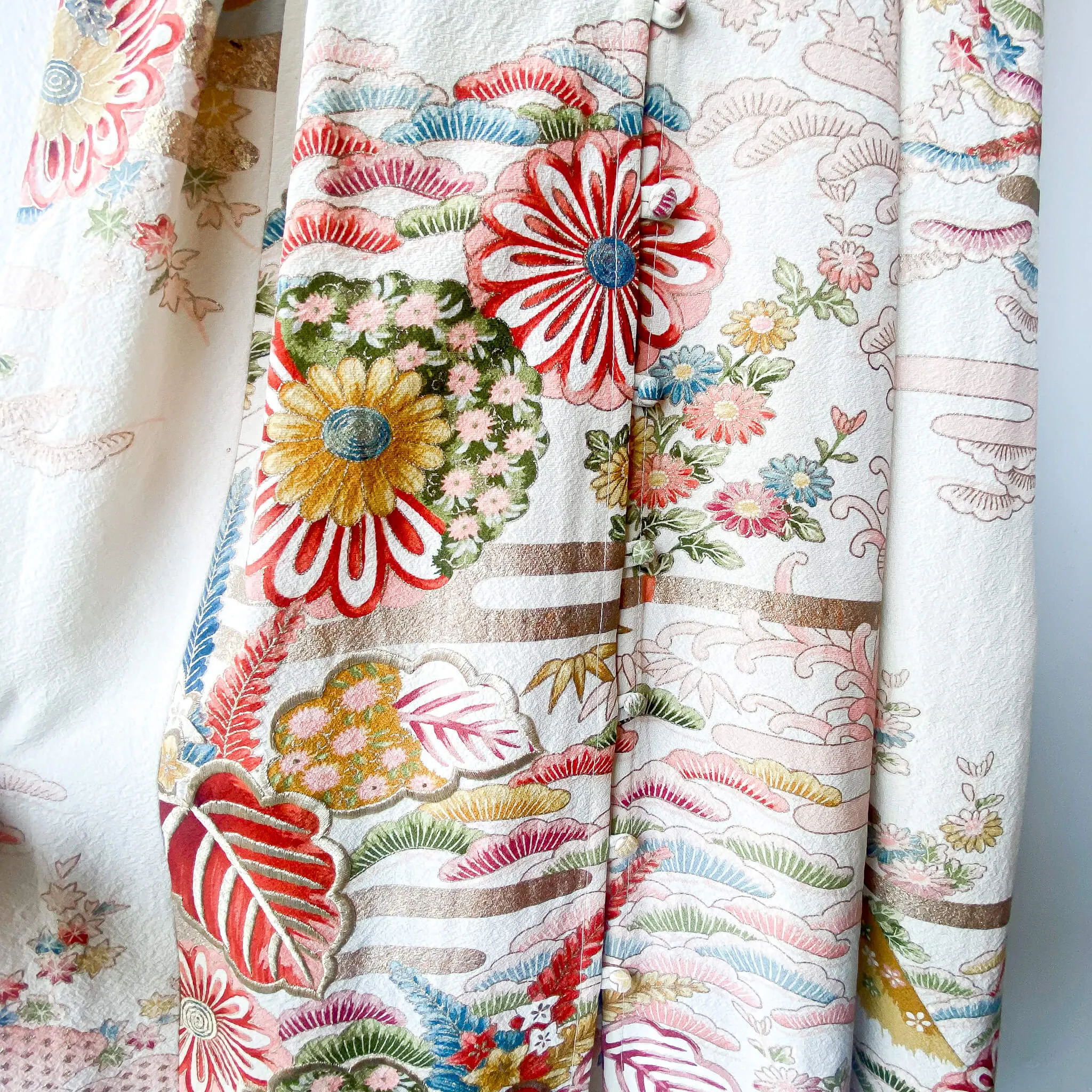 Tsumugi | Vintage Silk Kimono V-neck Dress | VD3- White