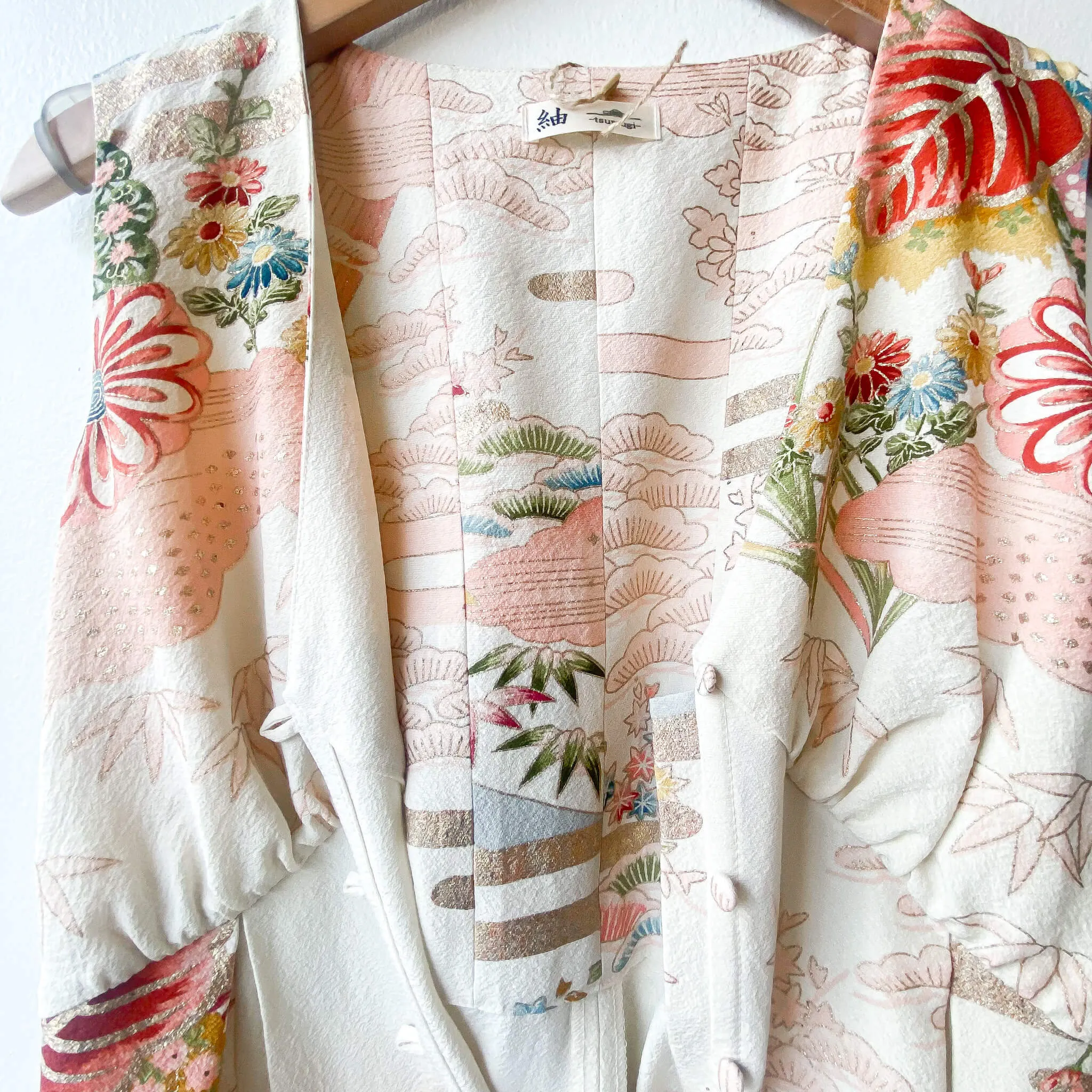 Tsumugi | Vintage Silk Kimono V-neck Dress | VD3- White