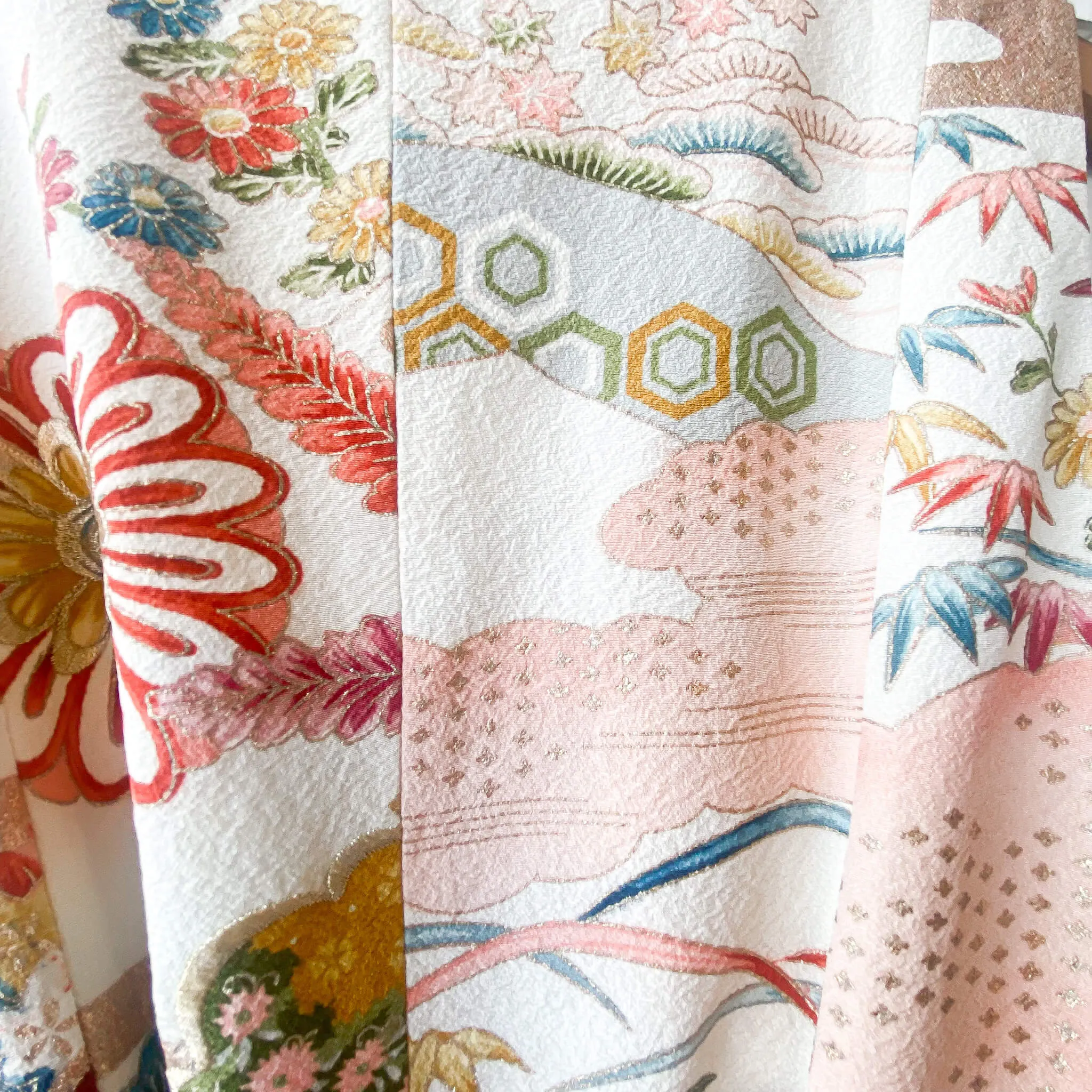 Tsumugi | Vintage Silk Kimono V-neck Dress | VD3- White