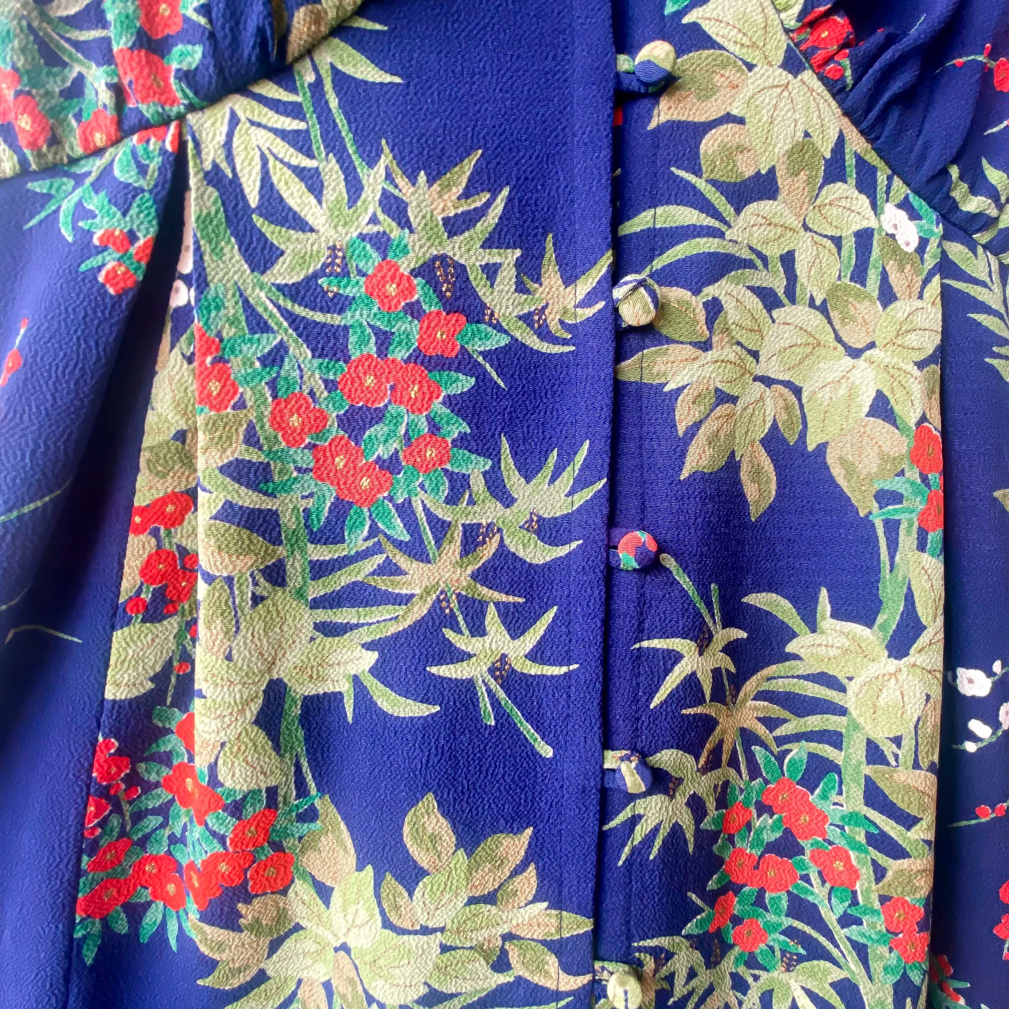 Tsumugi | Vintage Silk Kimono V-neck Dress | VD4- Blue